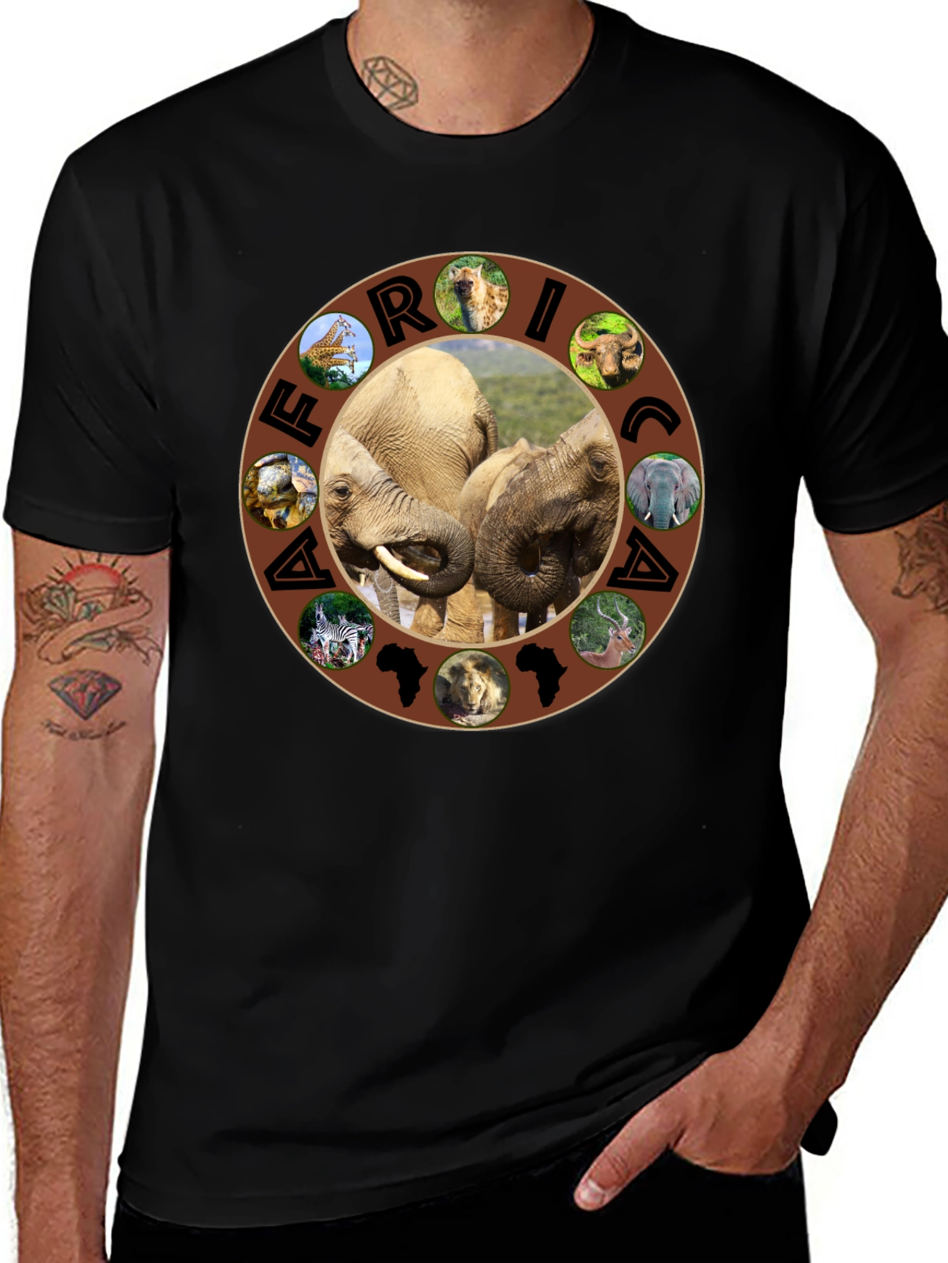 Variant 23 of Africa Wildlife Graphic Tee - Men's Black T-Shirt