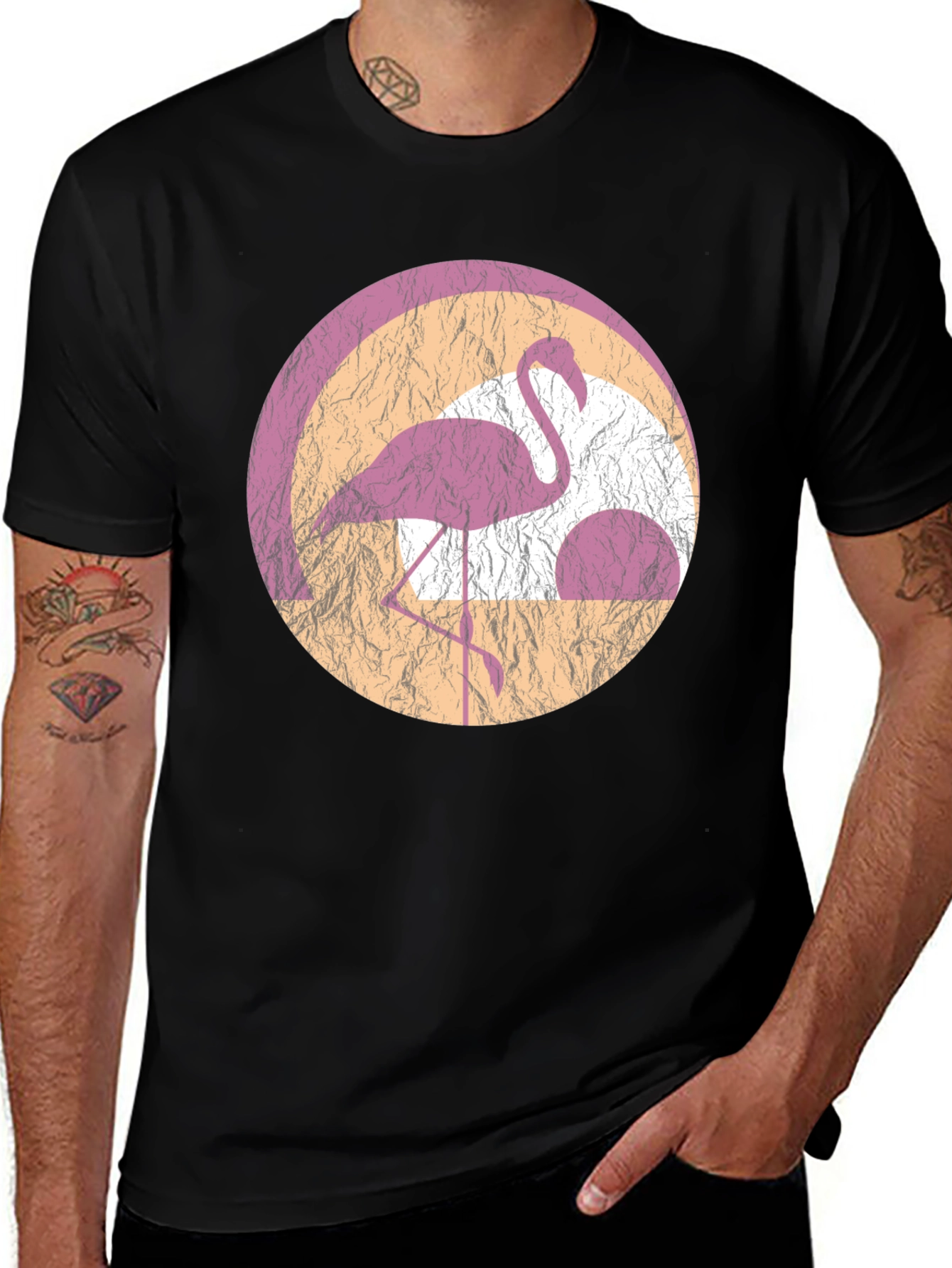 Variant 22 of Retro Flamingo Graphic Tee - Unique Circle Design