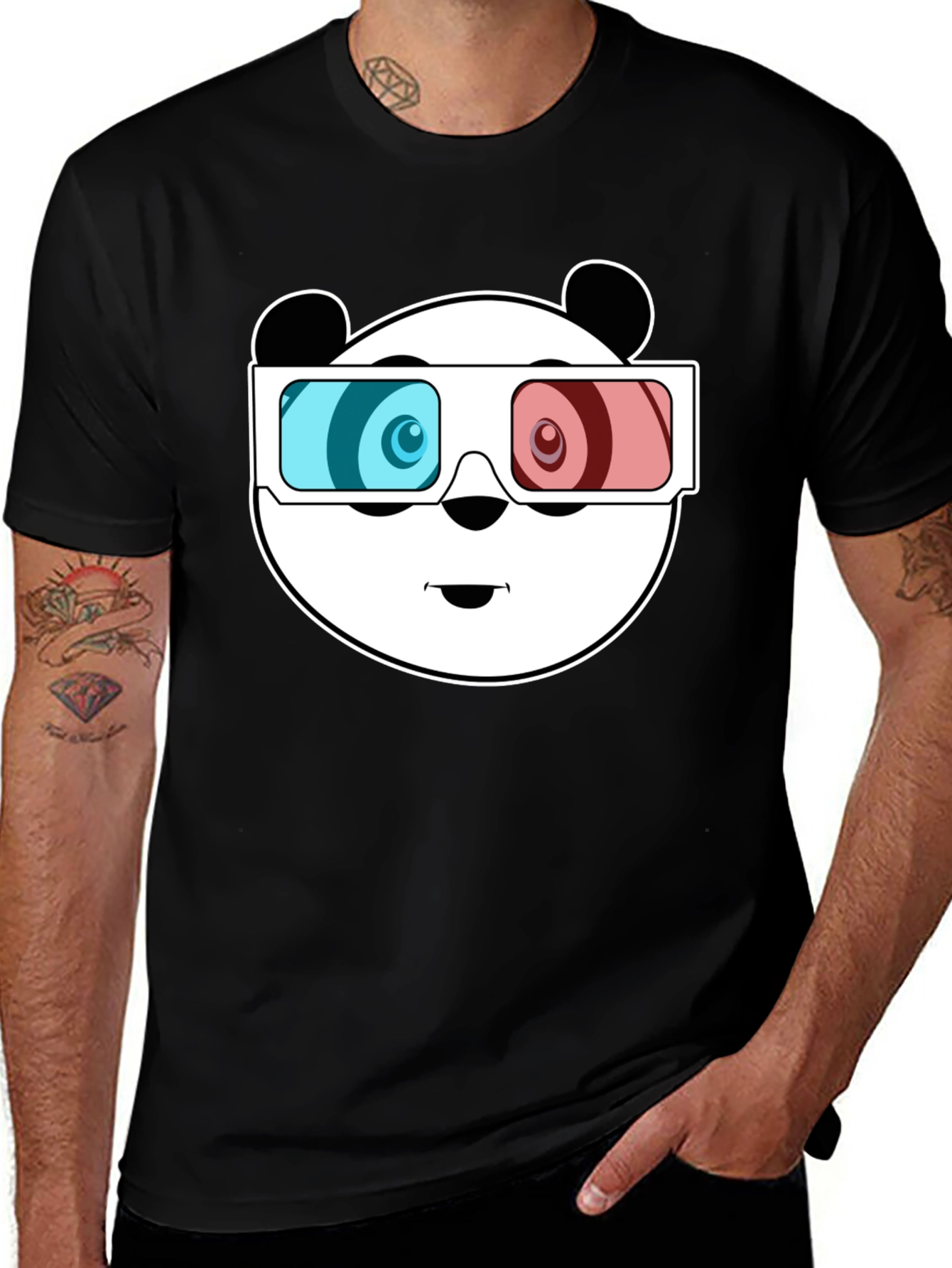 Variant 26 of Cool Panda 3D Glasses Black T-Shirt