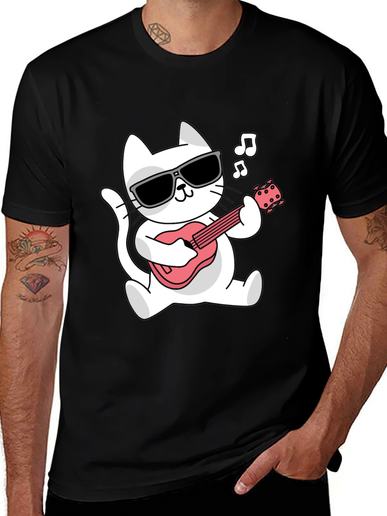 Variant 7 of Cool Cat Guitar Player Graphic Tee