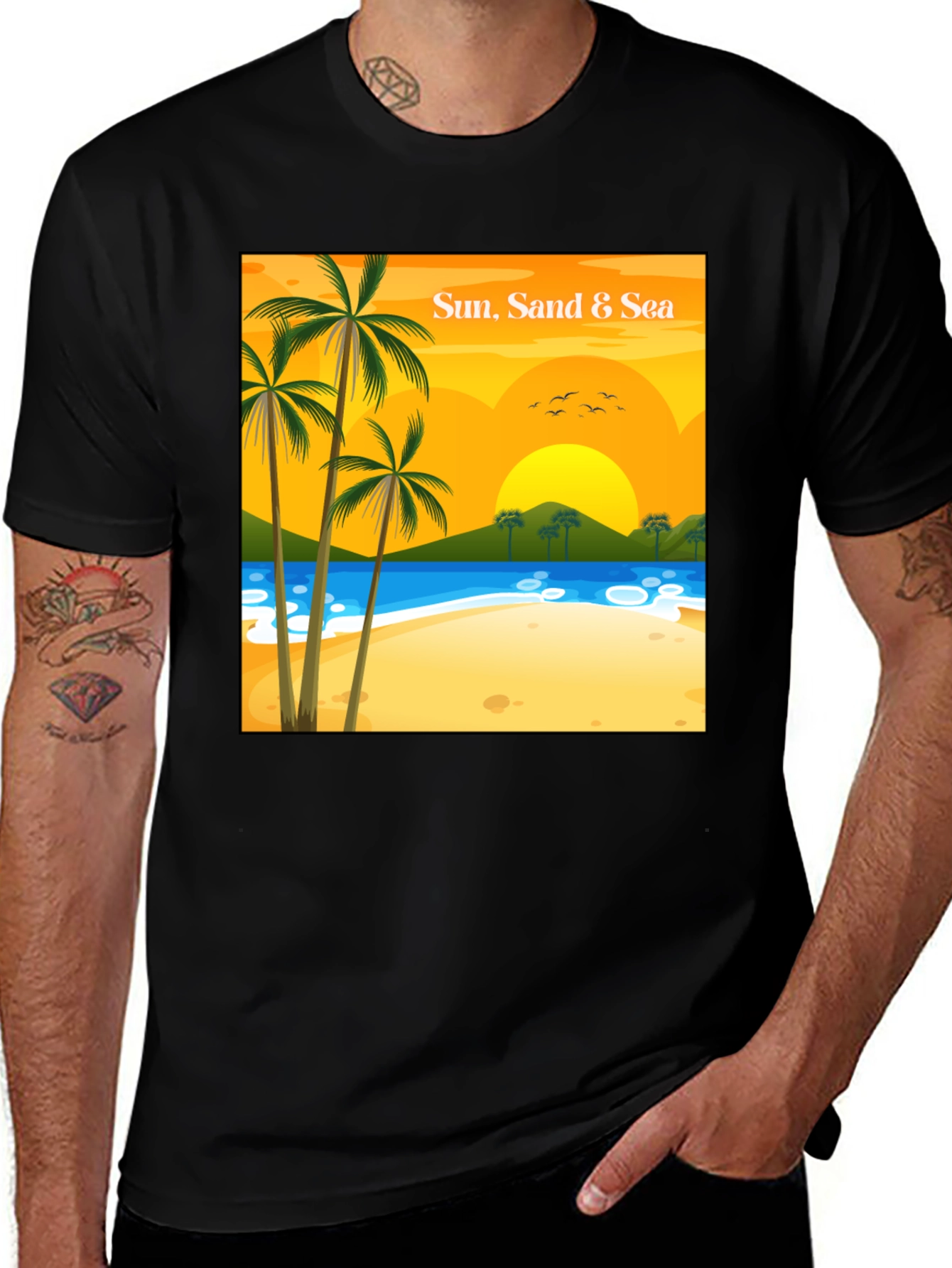 Tropical Beach Graphic Tee - Sun, Sand & Sea T-Shirt
