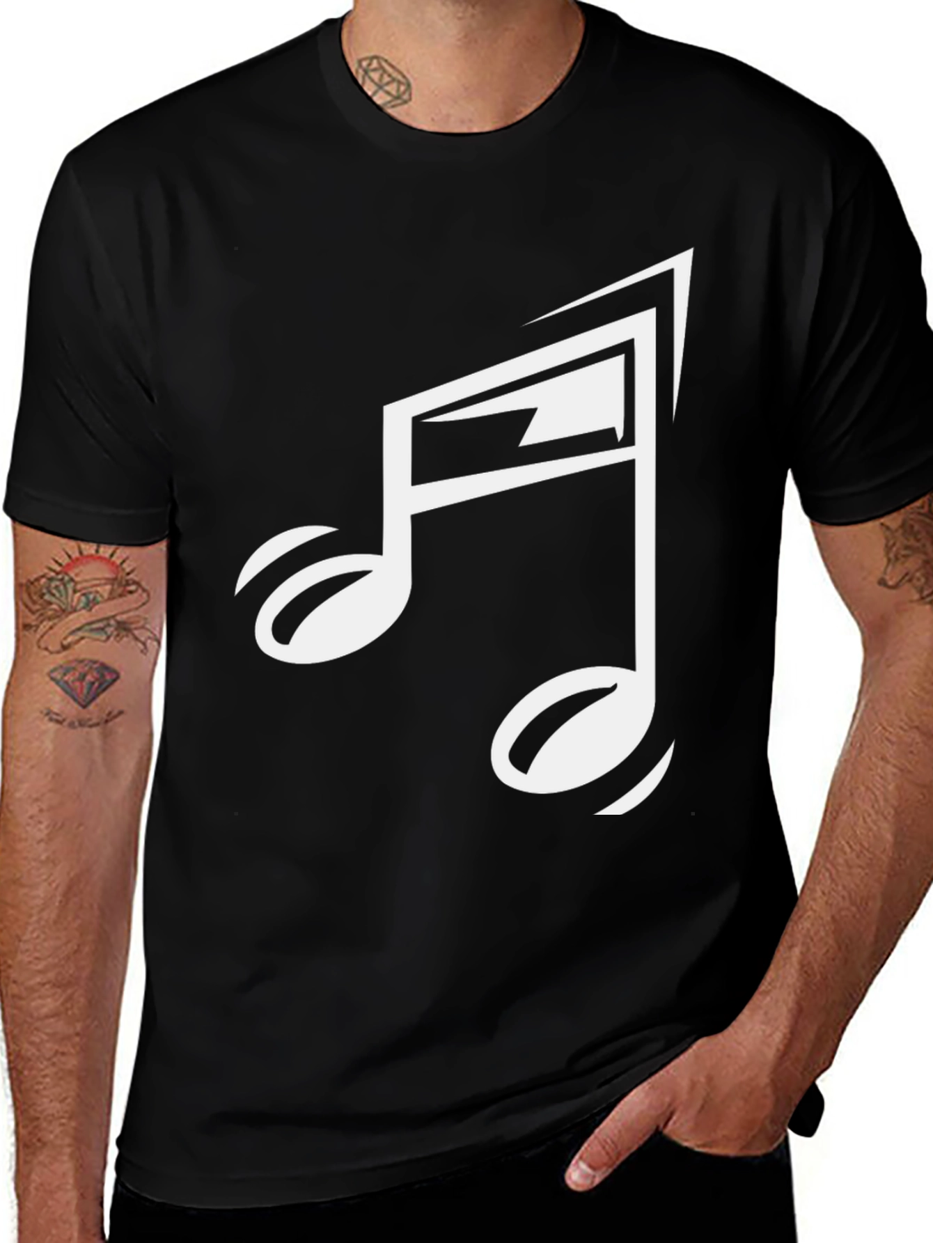Variant 16 of Musical Note Graphic Tee - Black Cotton Blend