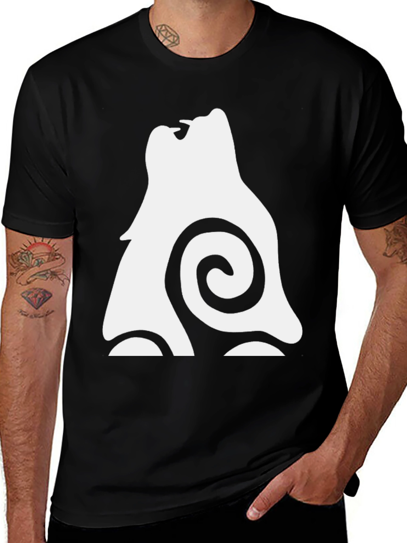 Variant 23 of Men's Black T-Shirt - Abstract Wolf Design