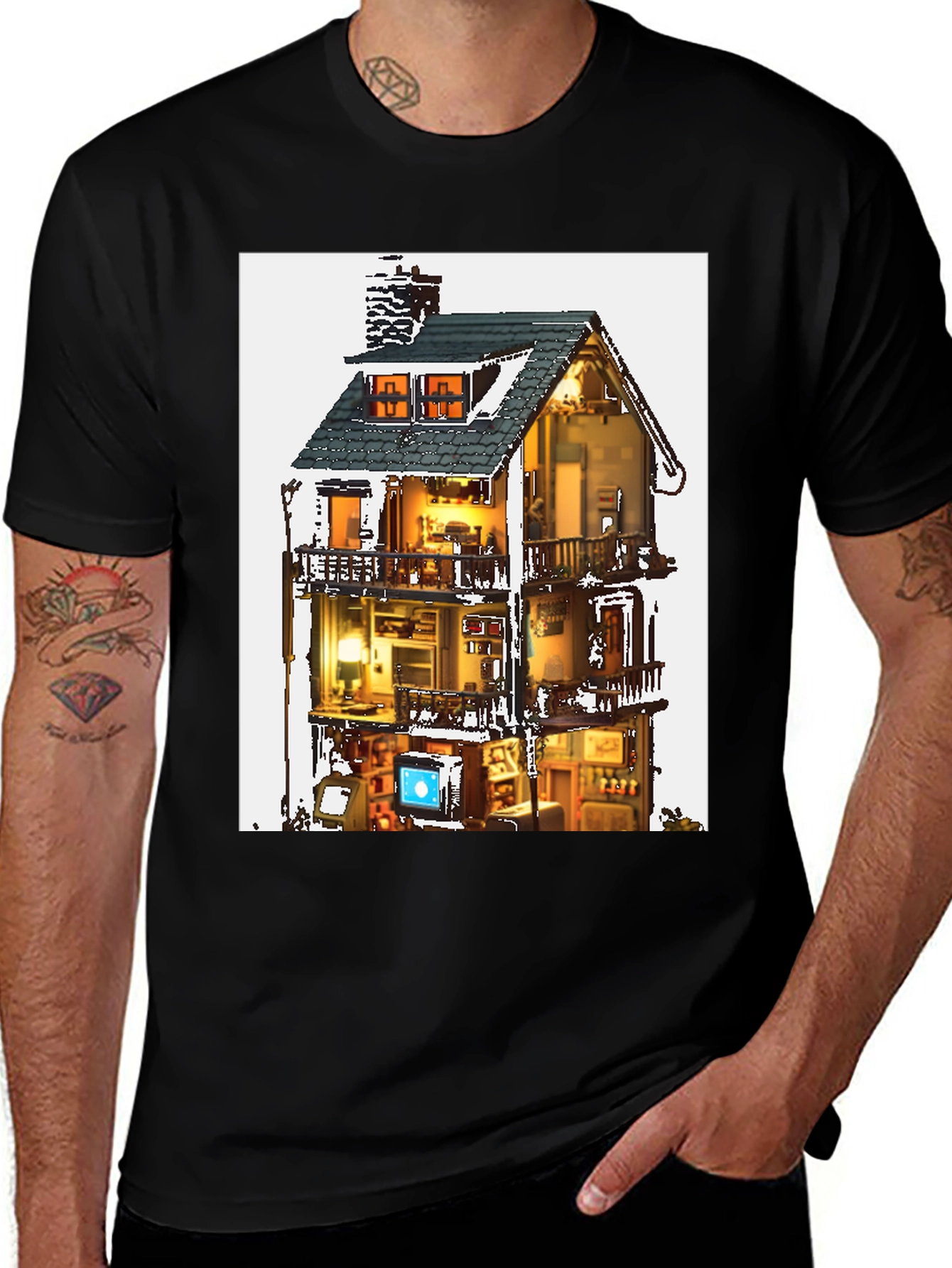 Variant 13 of Architectural Dollhouse Graphic Tee - Black