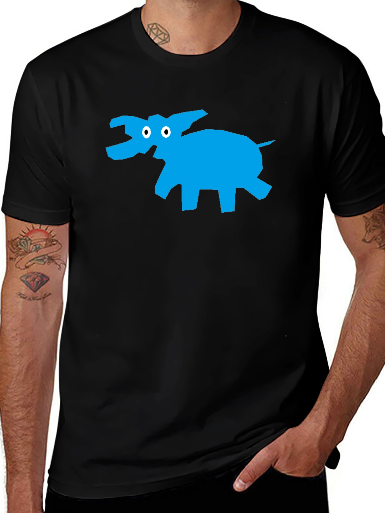 Variant 14 of Black T-Shirt with Abstract Blue Elephant Design