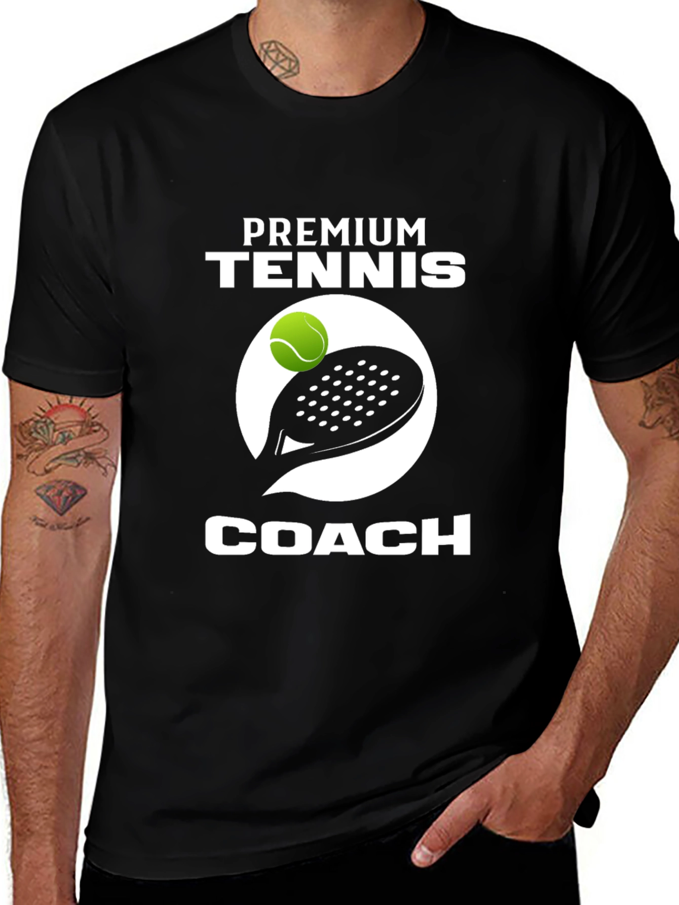 Premium Tennis Coach Black T-Shirt