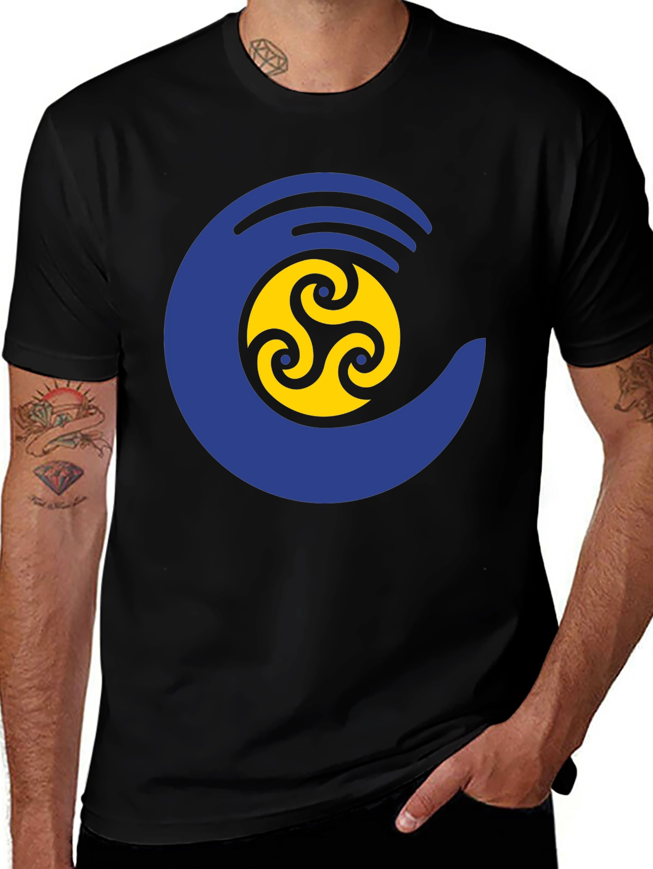 Black T-Shirt with Celtic Swirl Design