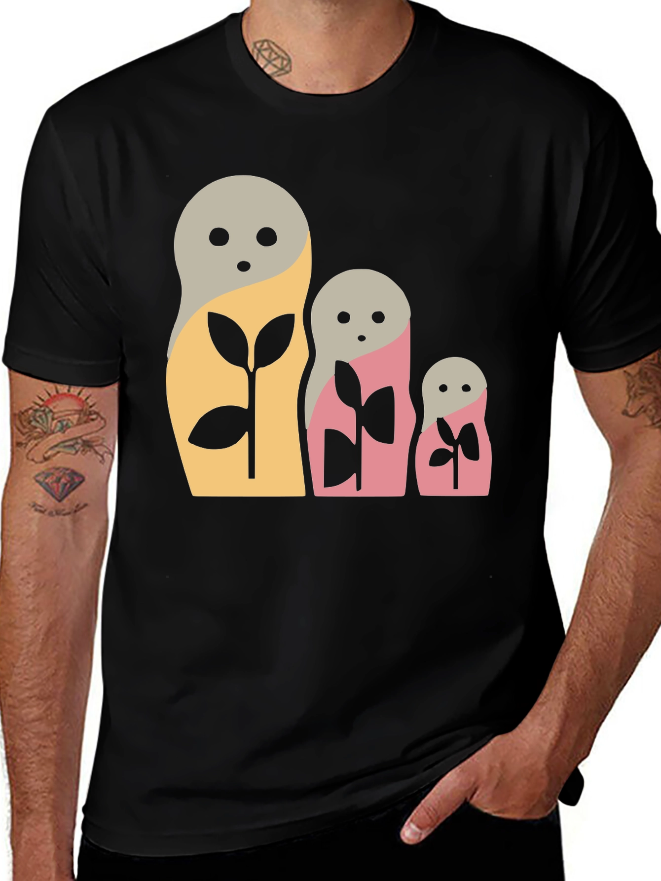 Variant 5 of Matryoshka Doll Graphic Tee - Black Cotton Blend