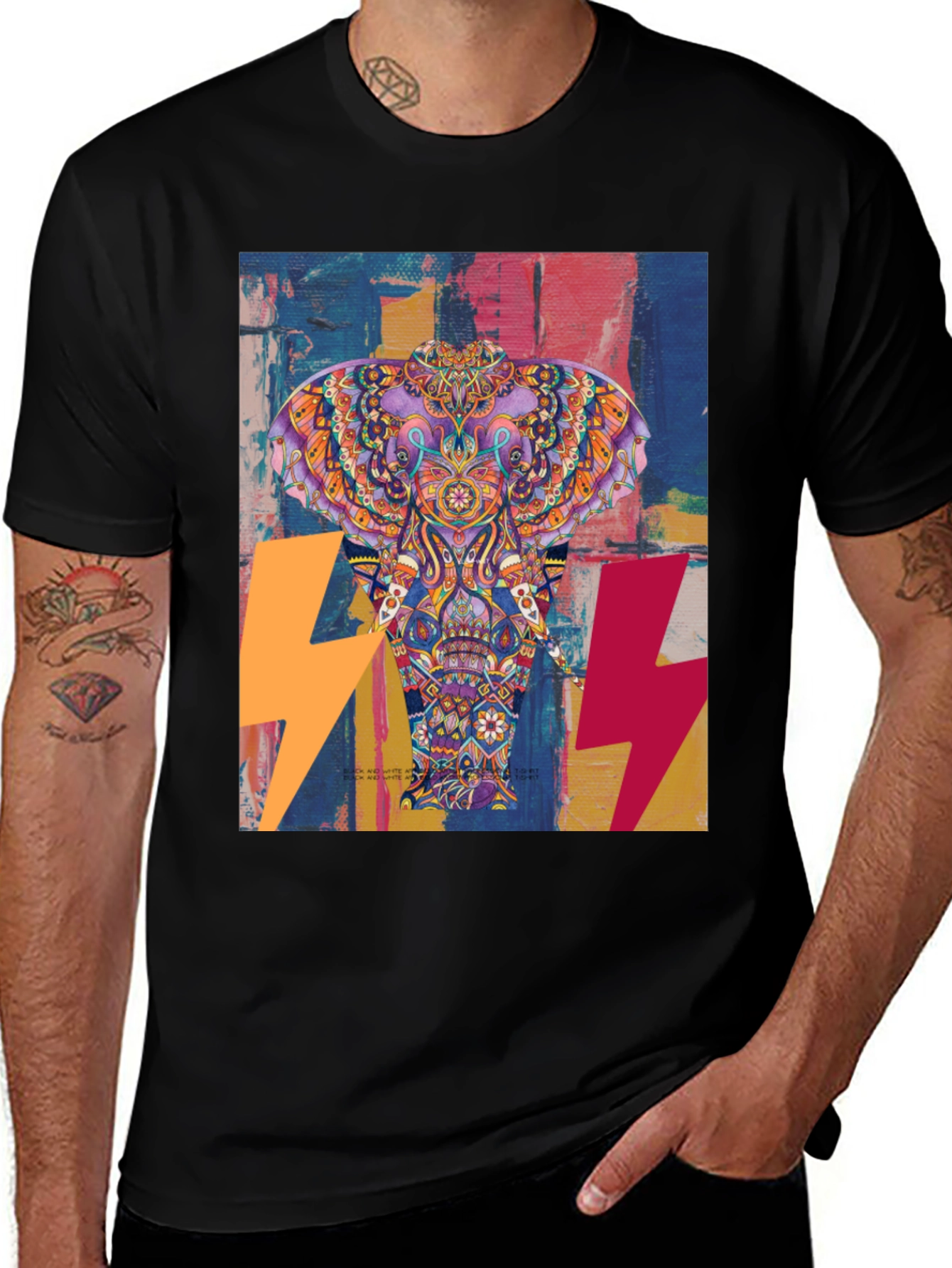 Variant 24 of Abstract Elephant Graphic Tee - Stylish Men's Black T-Shirt
