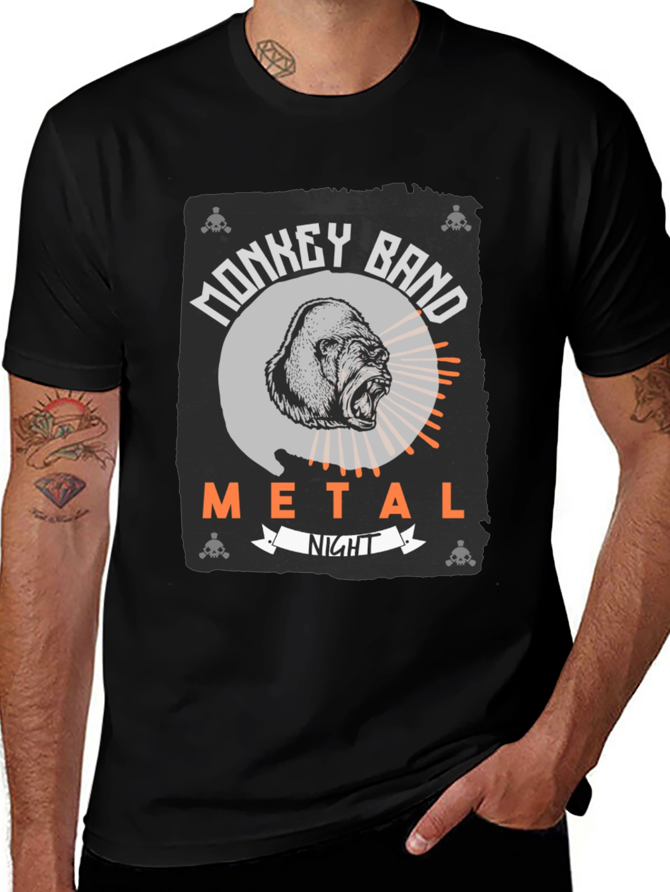 Variant 22 of Monkey Band Metal Night Black Graphic T-Shirt