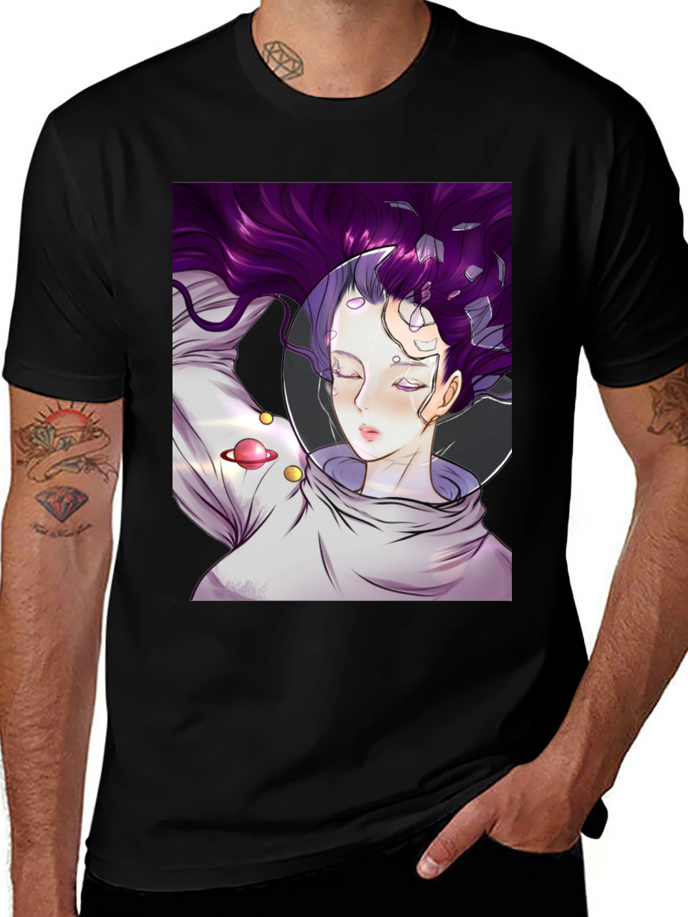 Variant 16 of Astronaut Girl Black T-Shirt - Space Dreamer Tee