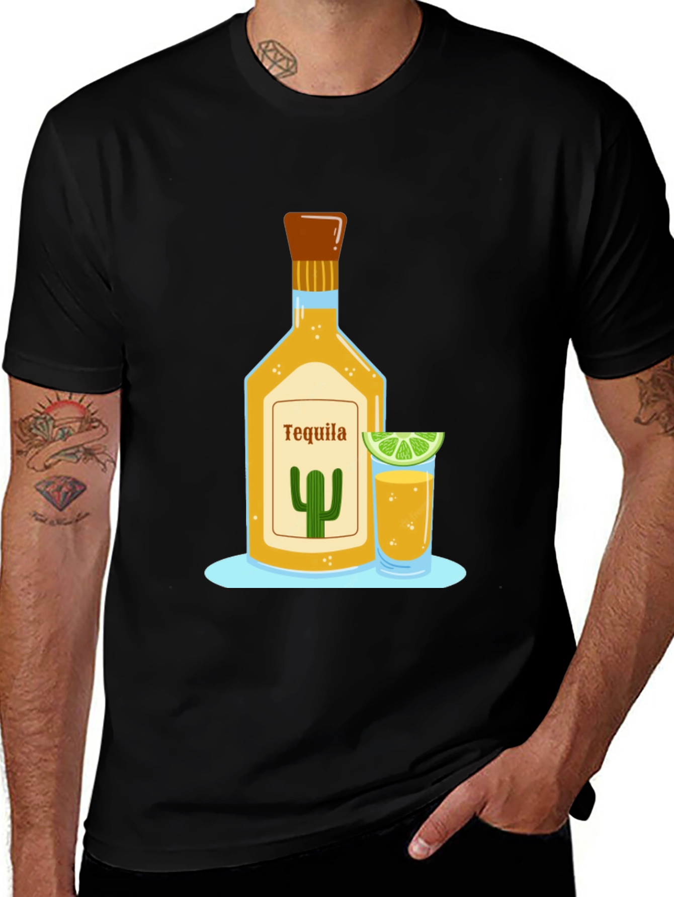 Tequila Bottle Graphic T-Shirt - Fun Party Tee
