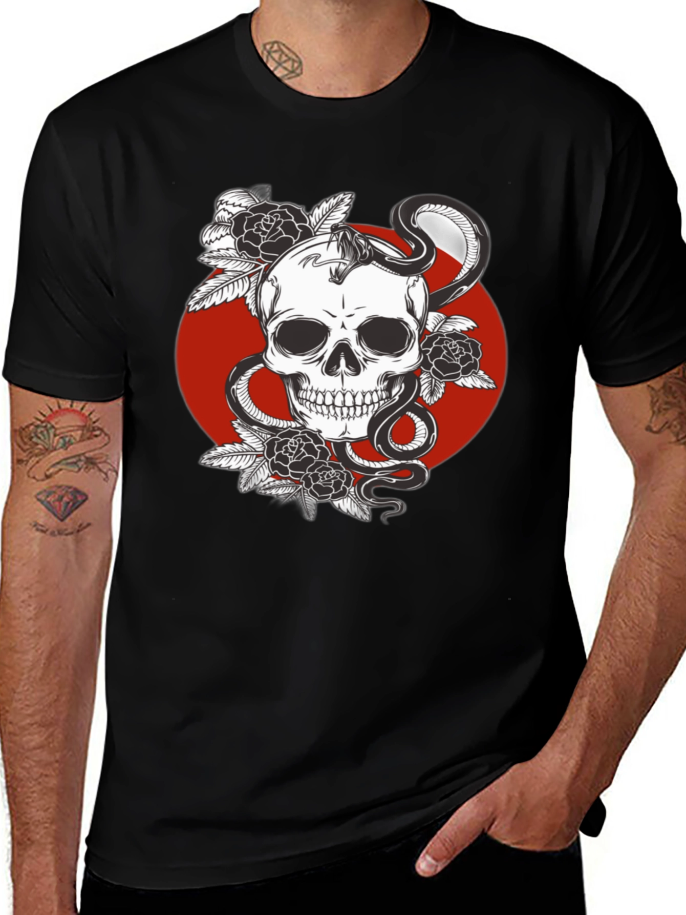 Variant 28 of Skull Snake and Roses Graphic Tee - Edgy Style
