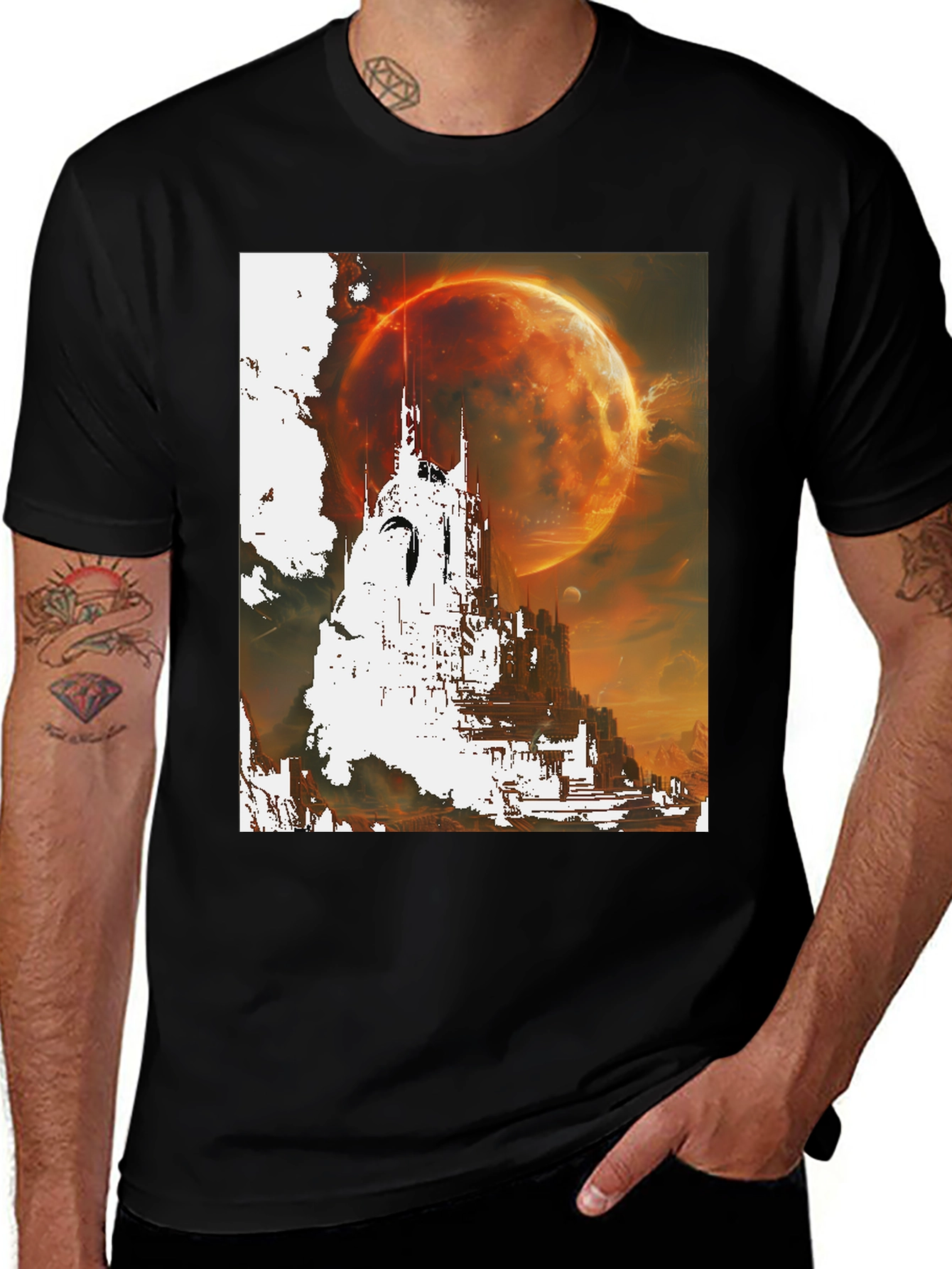 Variant 23 of Sci-Fi Castle Graphic Tee - Premium Black T-Shirt