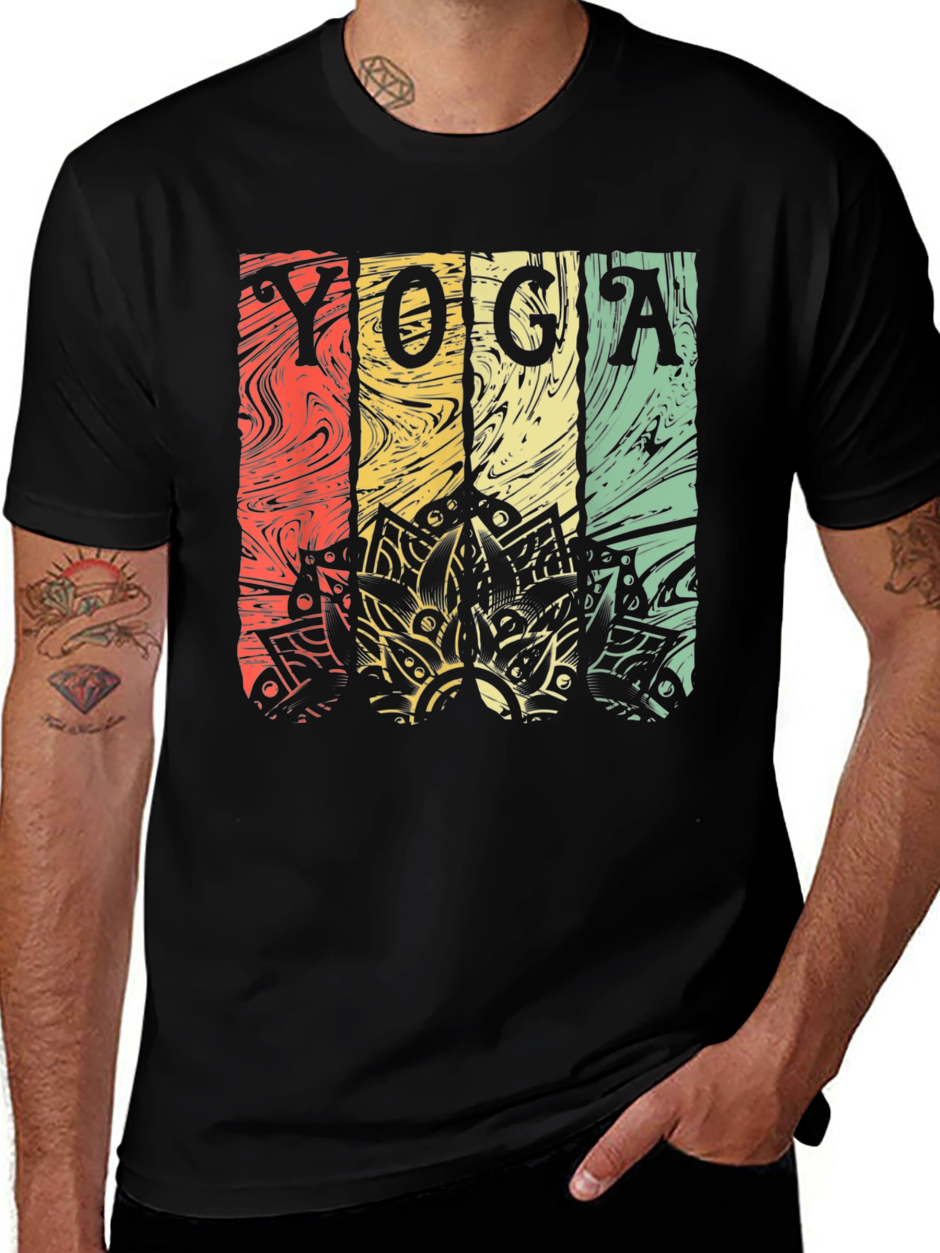 Variant 30 of Yoga Mandala Graphic Tee - Retro Style