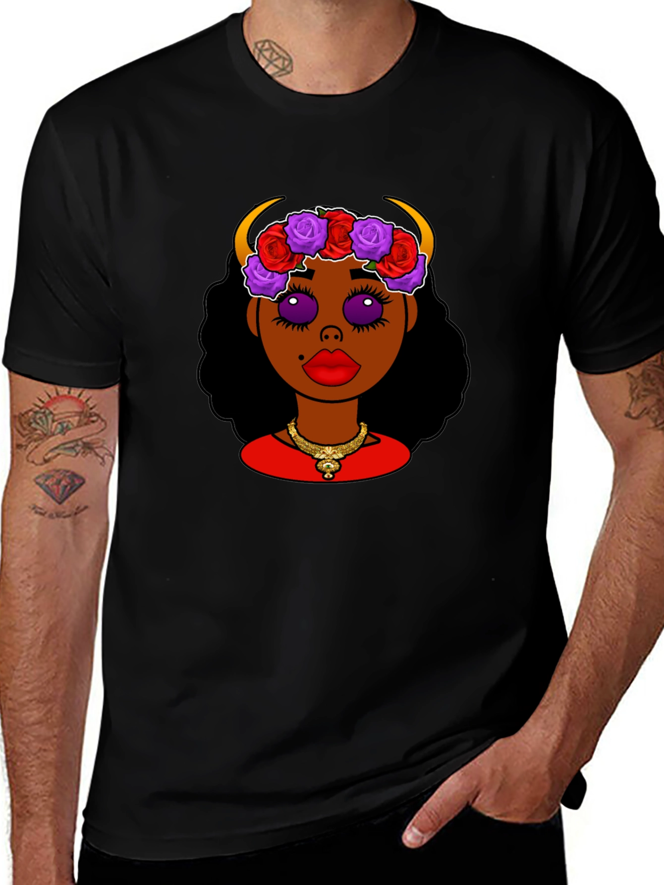 Variant 25 of Cartoon Woman's Head with Roses T-Shirt