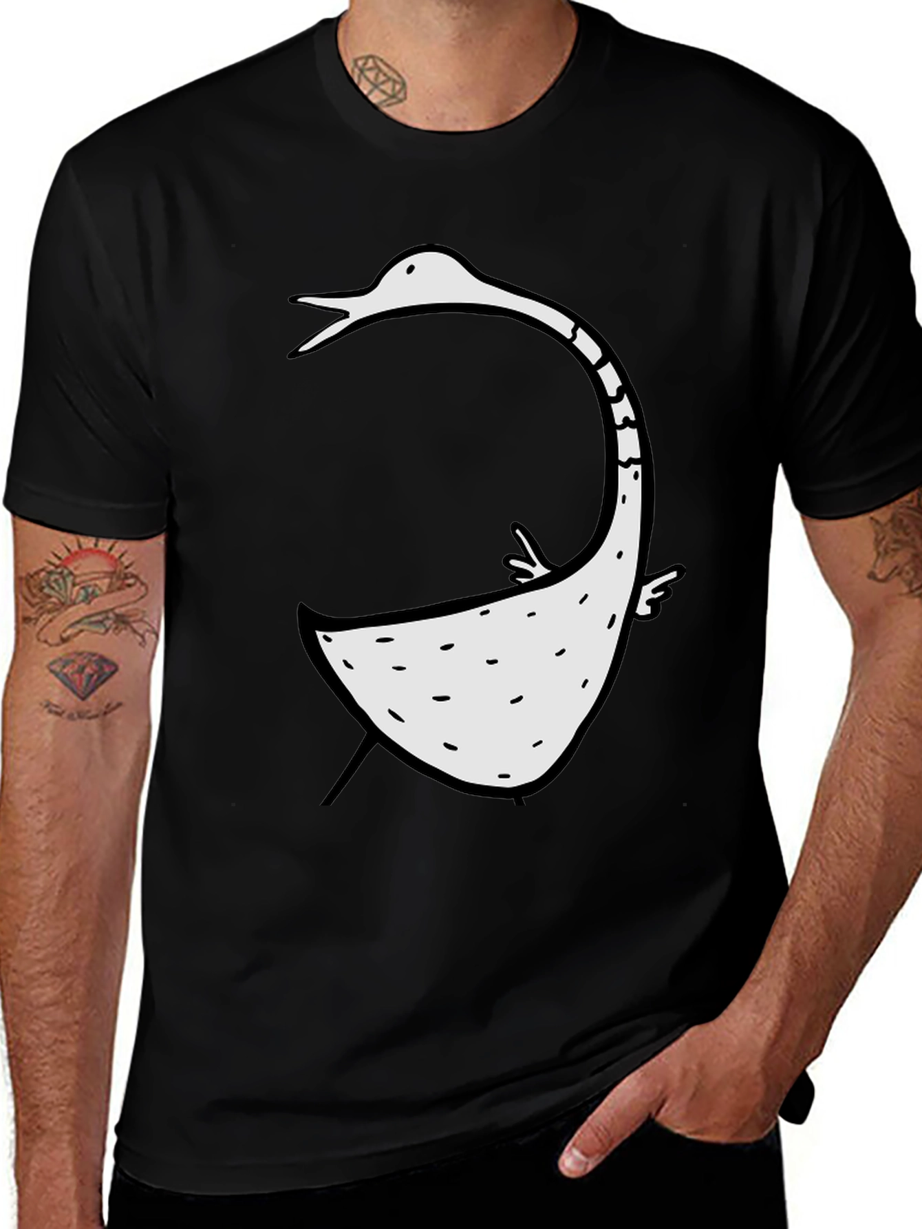 Variant 30 of Whimsical Goose Graphic T-Shirt - Black Cotton Tee