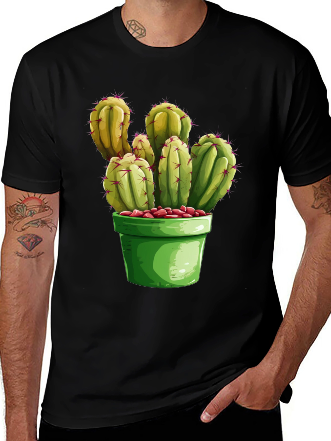 Variant 26 of Cactus Print Black T-Shirt