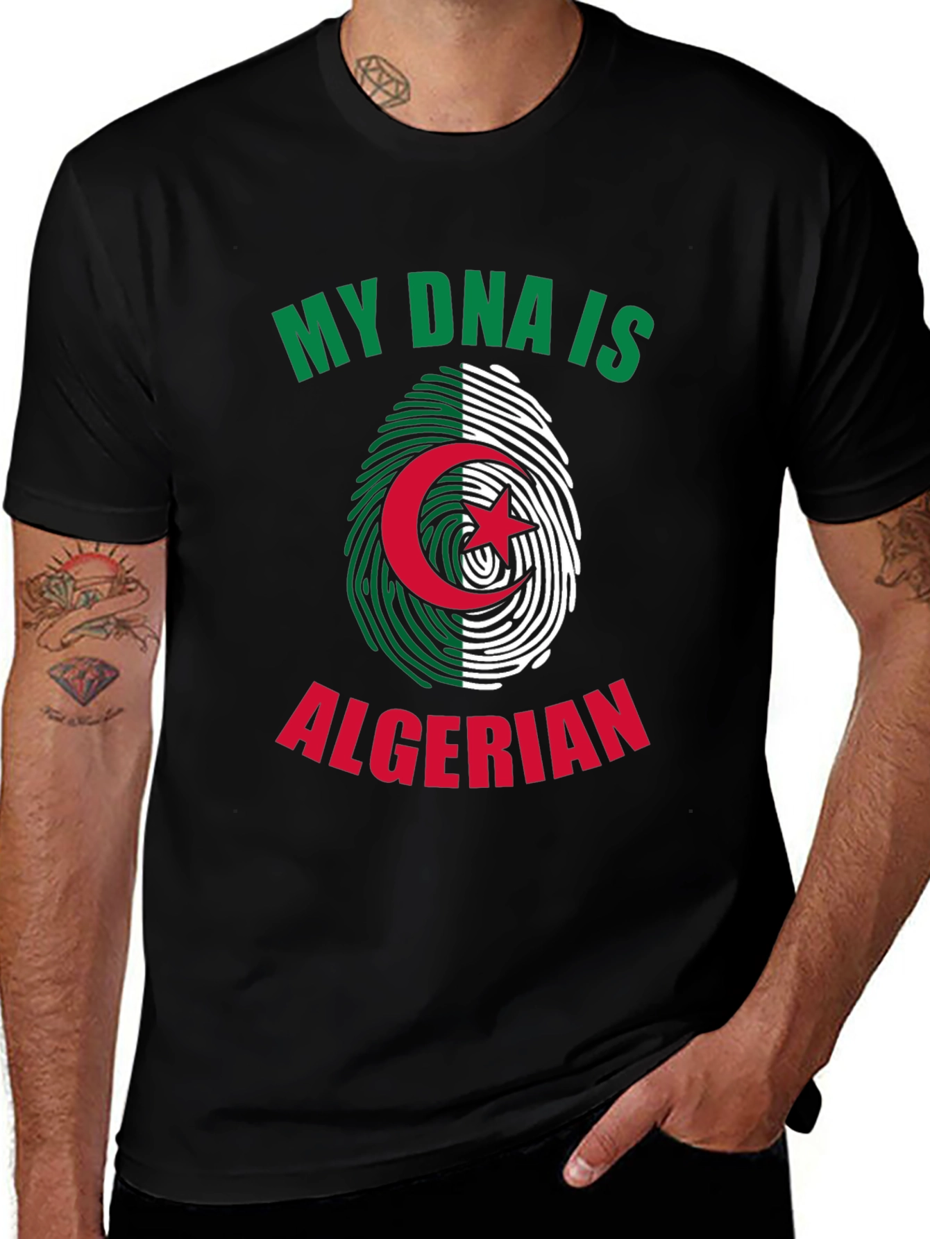 Algerian Pride DNA T-Shirt - Green and White Design