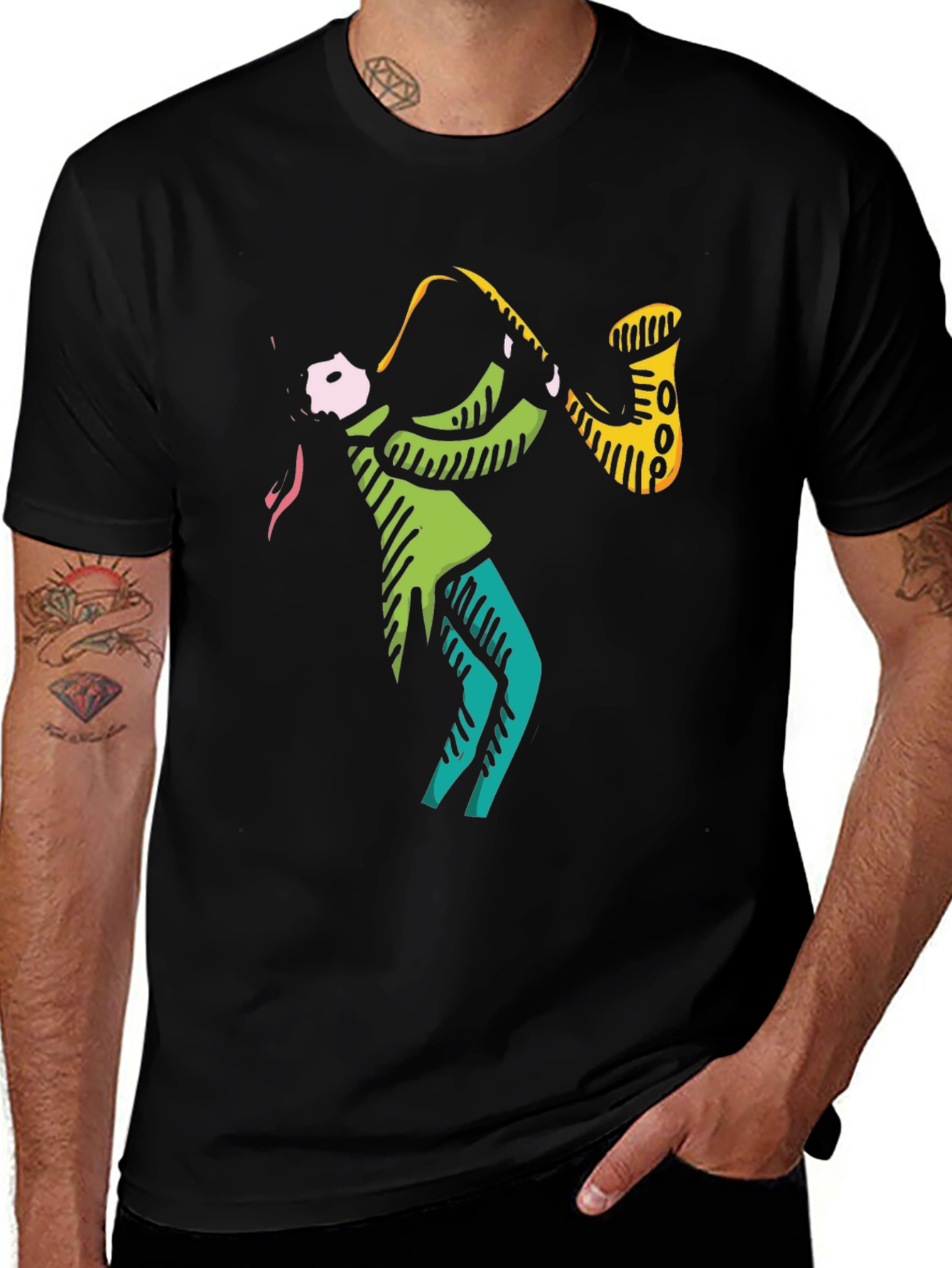 Variant 2 of Cool Jazz Saxophone Graphic Black T-Shirt