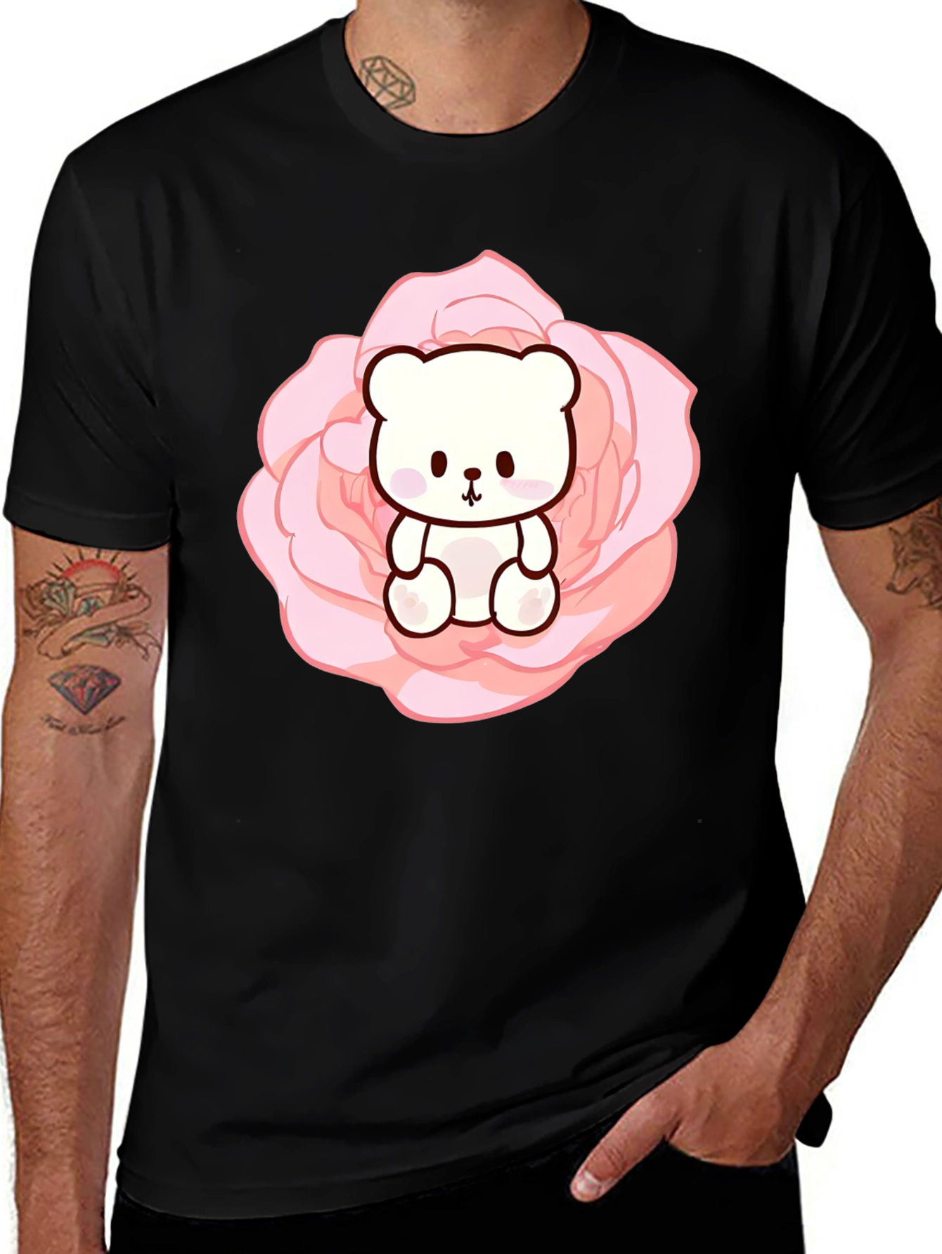 Variant 28 of Teddy Bear in Rose T-Shirt - Cute Kawaii Style