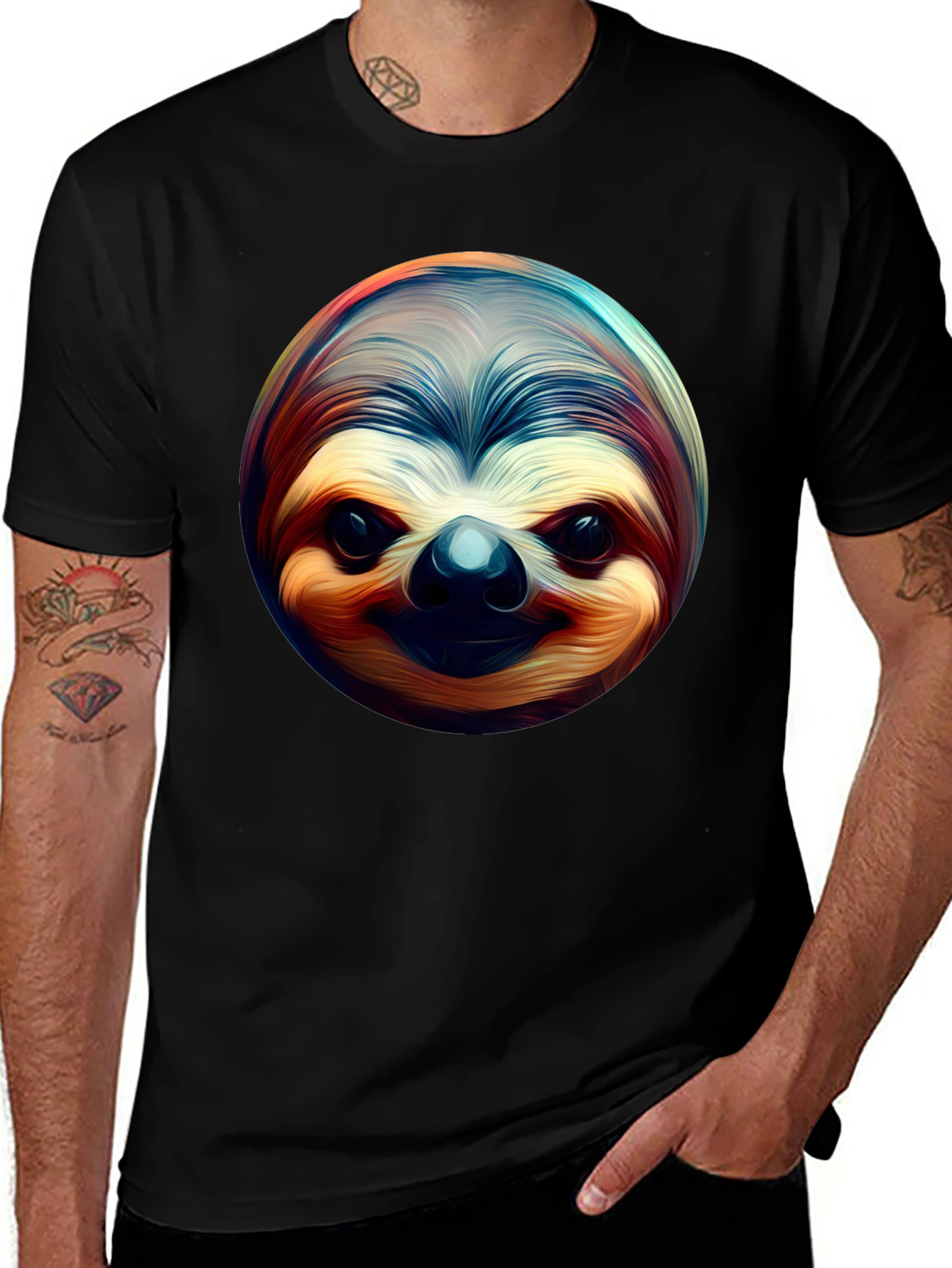 Variant 15 of Sloth Face Graphic Tee - Black Casual Shirt