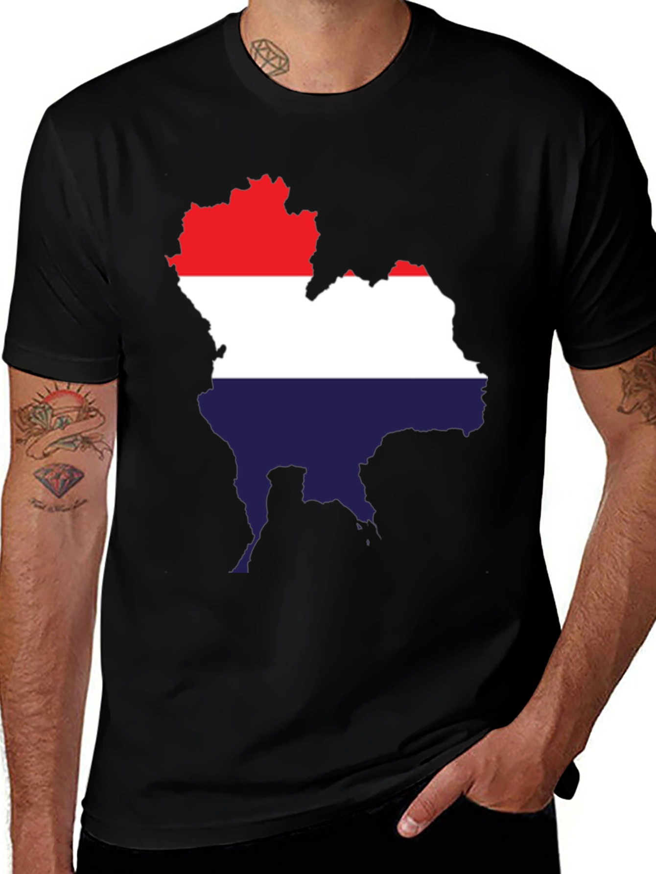 Thailand Map Flag T-Shirt - Black Crew Neck