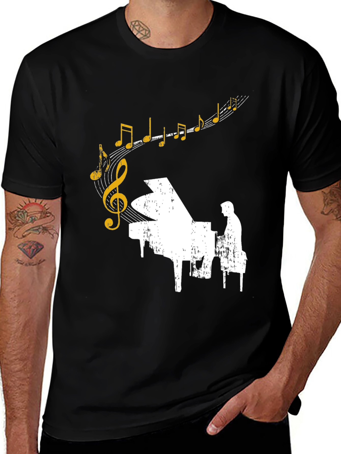 Variant 20 of Piano Player Music Notes Graphic Tee - Stylish Musician Shirt