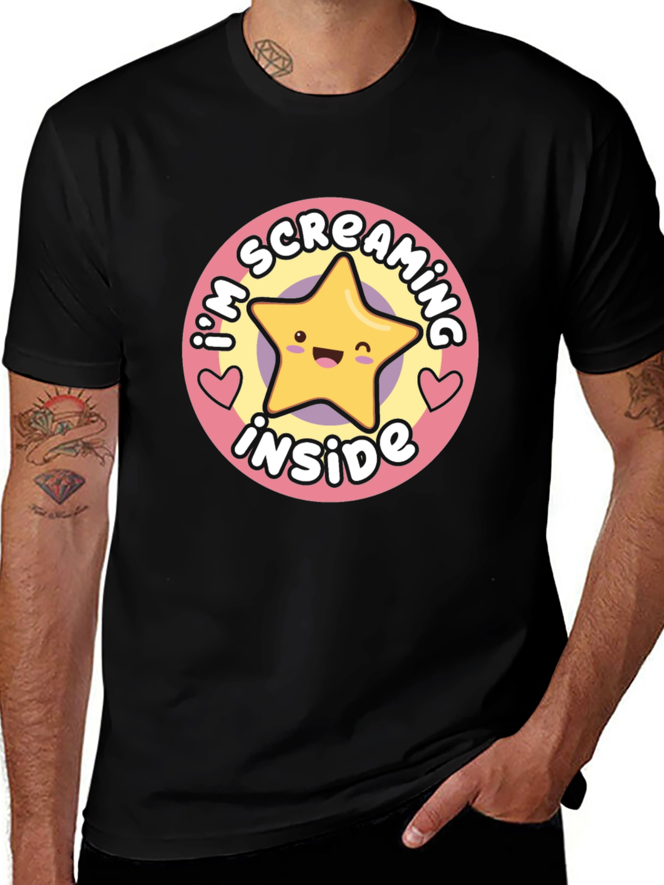 Variant 3 of Screaming Inside Star Graphic Black T-Shirt