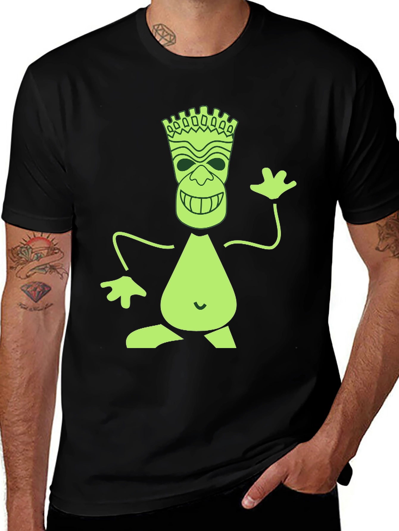Variant 10 of Fun Tiki Graphic Print Black T-Shirt