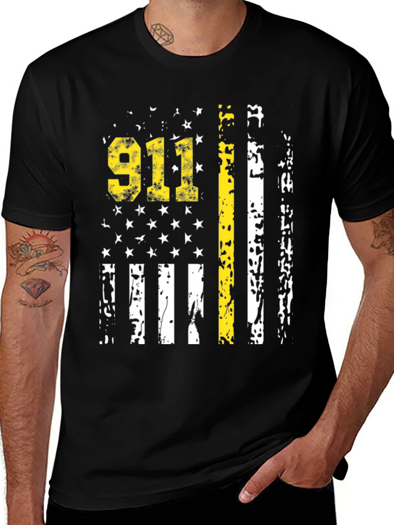 911 Dispatcher Thin Yellow Line American Flag Graphic T-Shirt