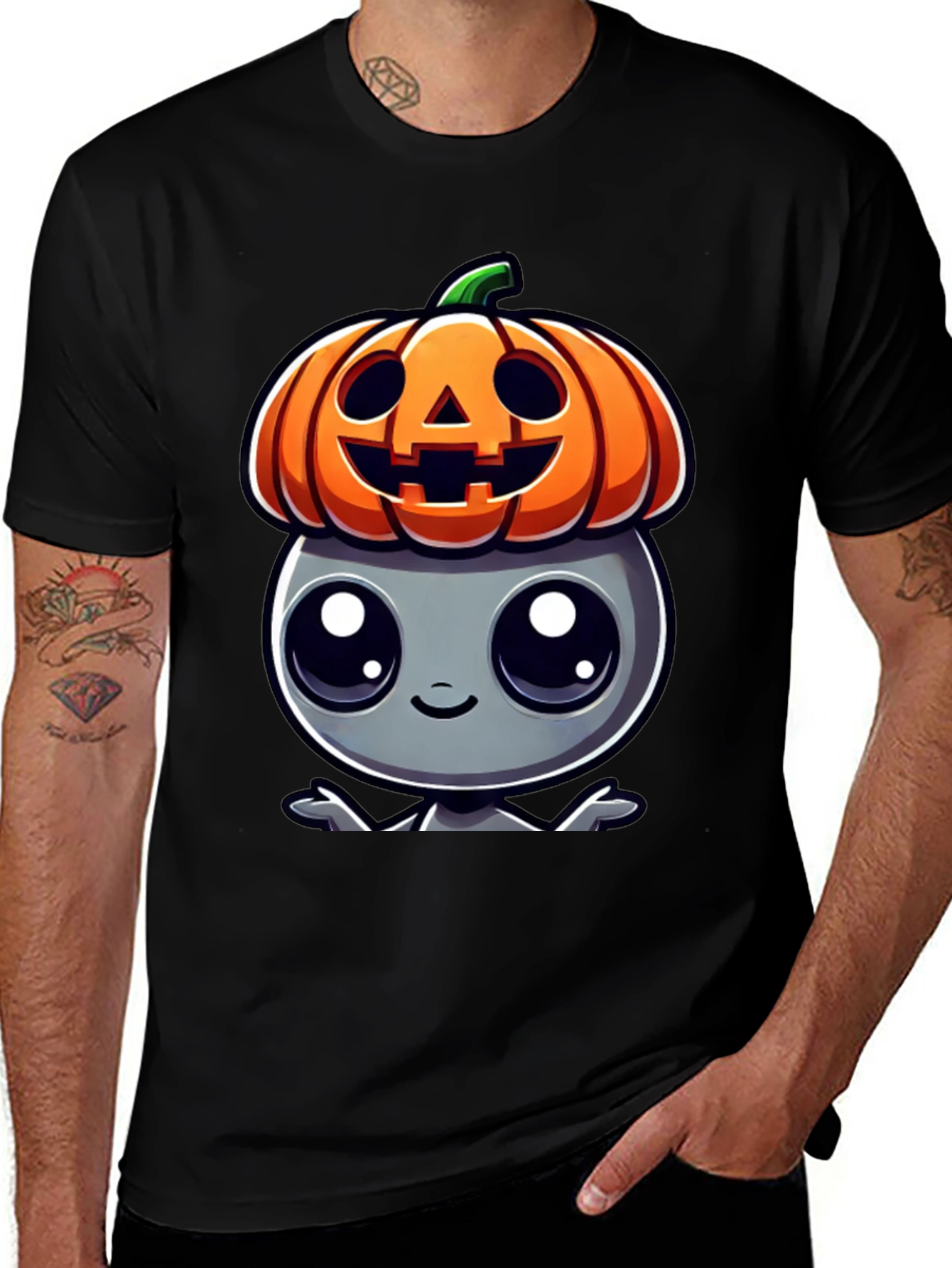 Halloween Alien Pumpkin Head Graphic Tee