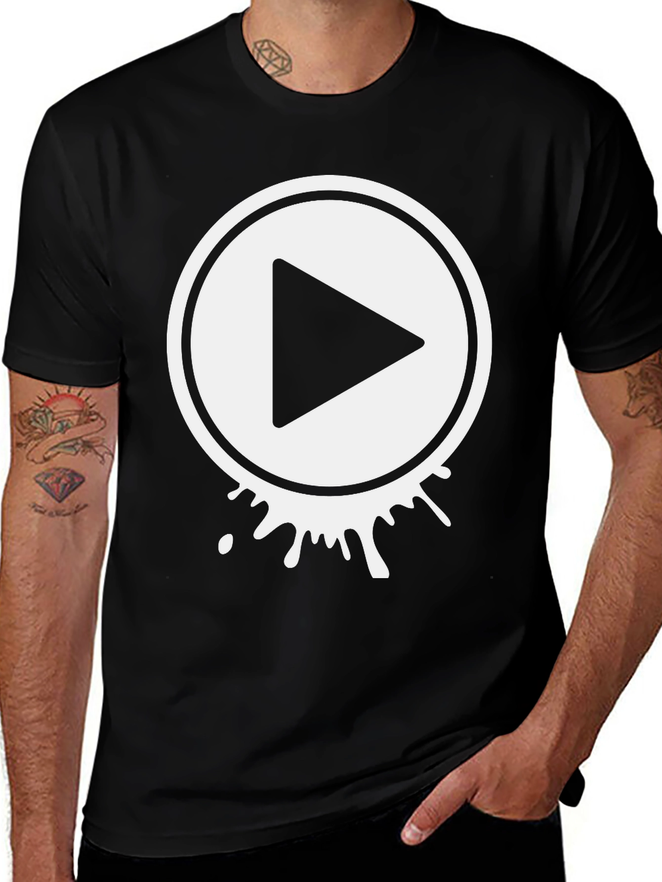 Black T-Shirt with Play Button Graphic