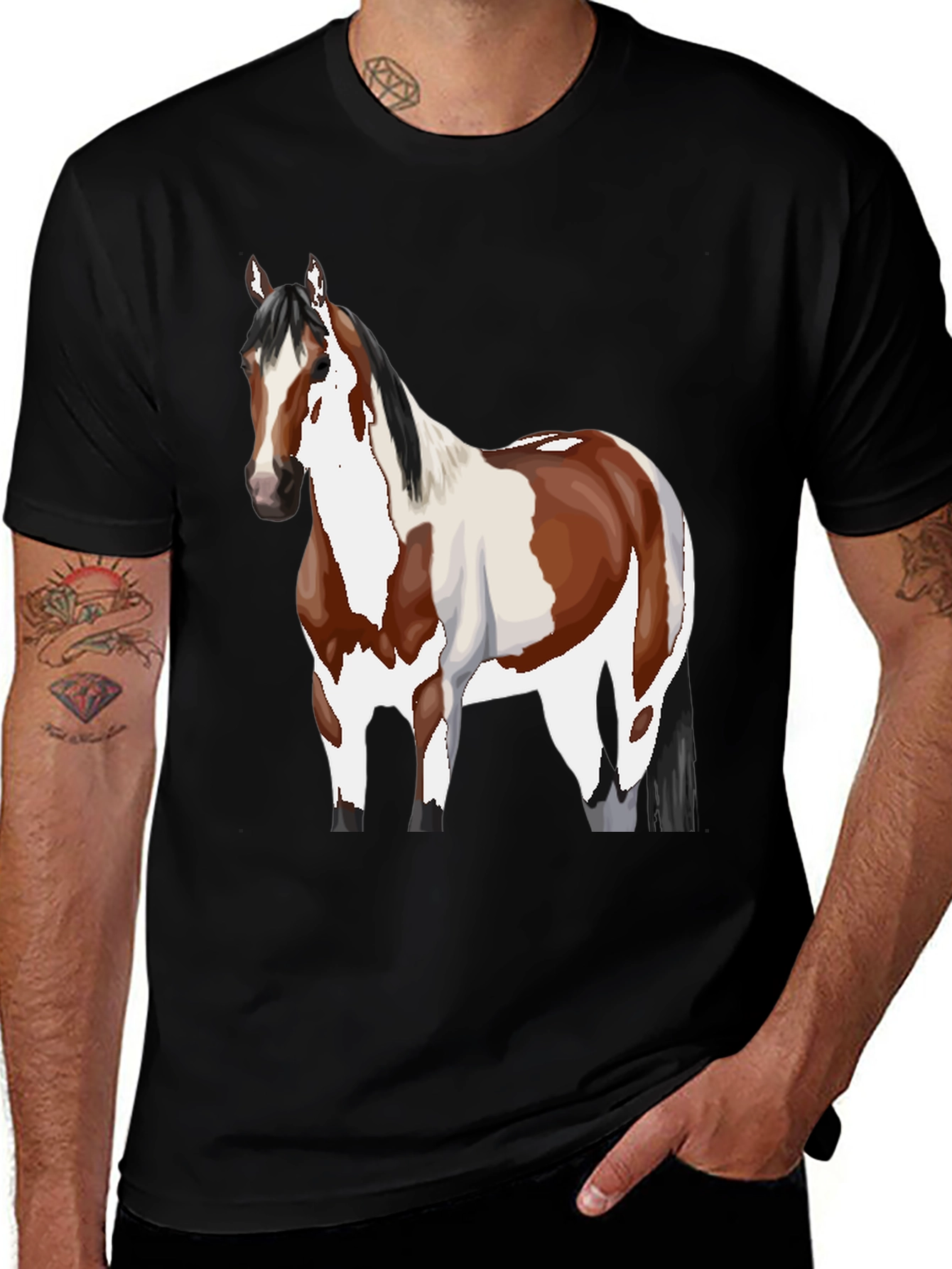 Variant 20 of Horse Graphic Tee - Black Crew Neck Casual T-Shirt