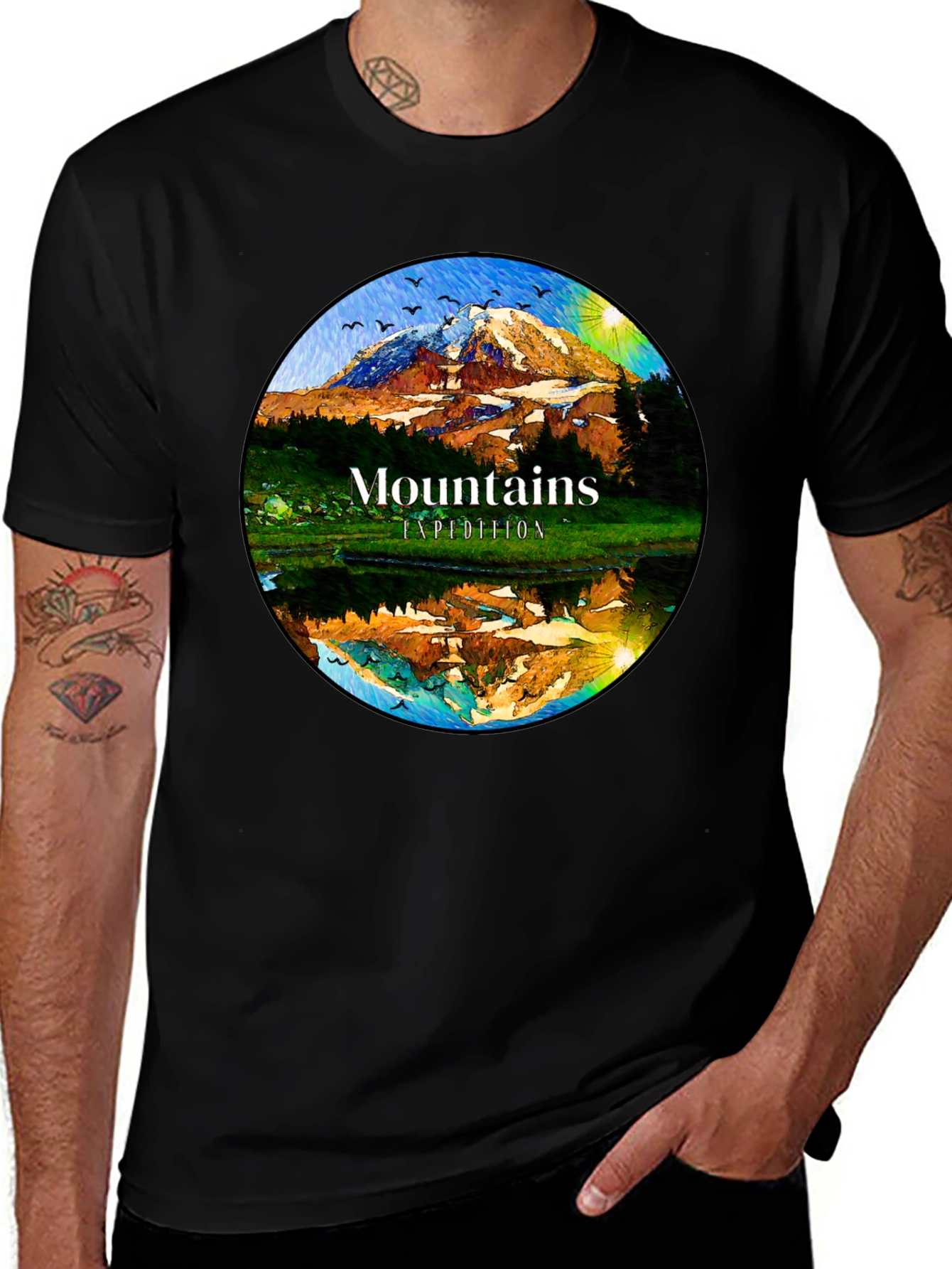 Variant 24 of Mountains Expedition Graphic Tee - Black Cotton Blend