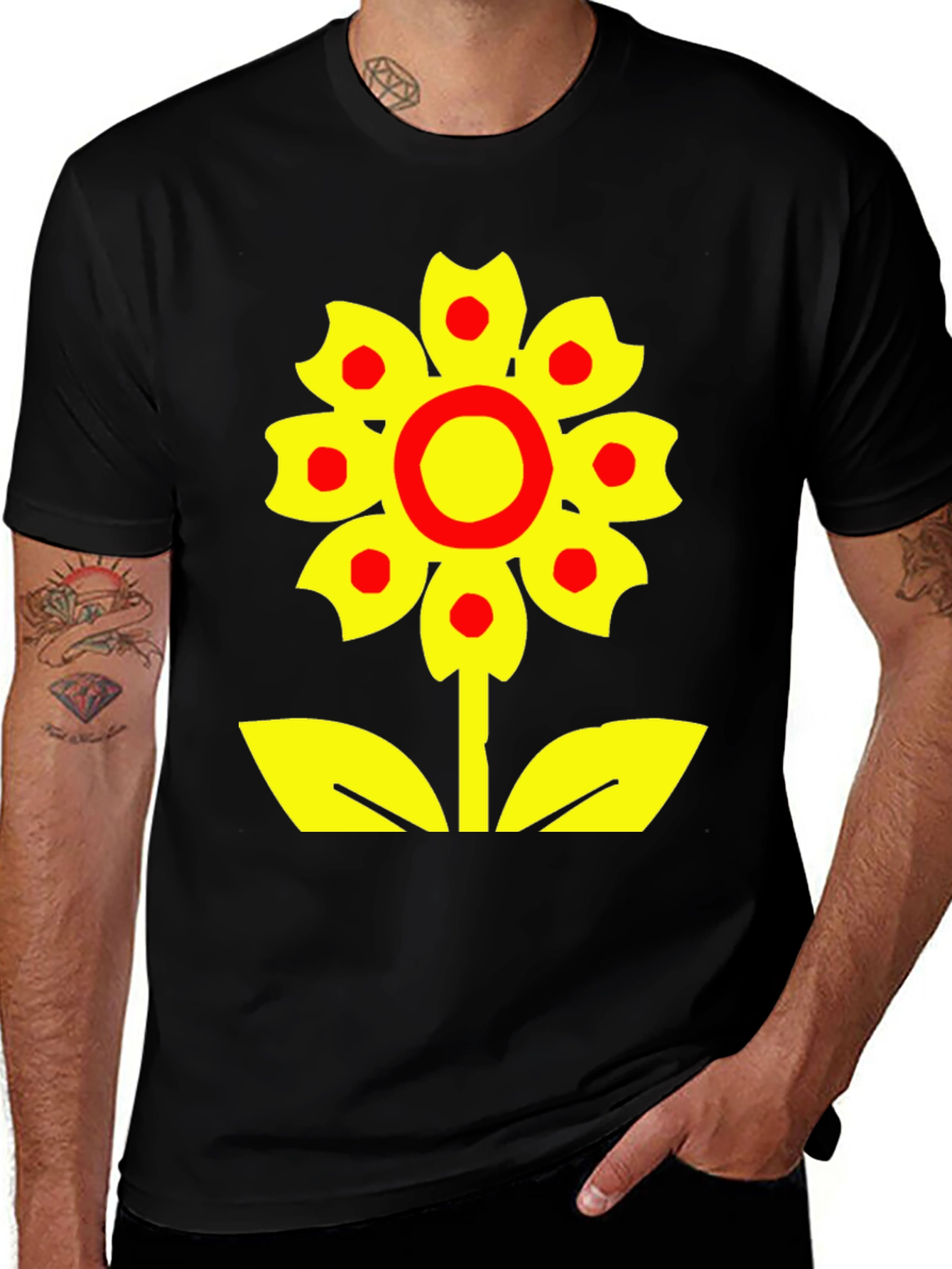 Variant 27 of Bold Flower Graphic Tee - Black Cotton Blend