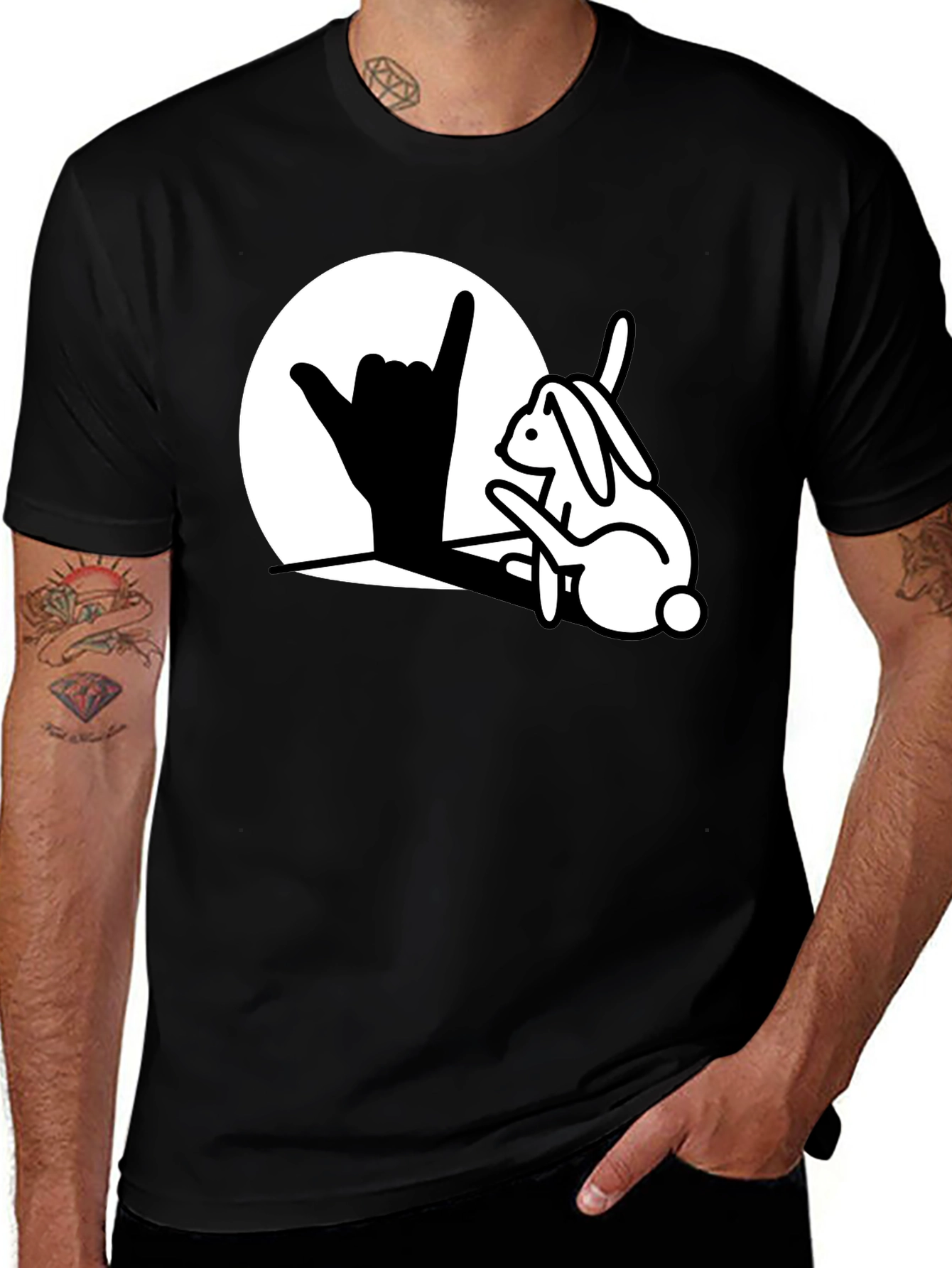 Variant 27 of Cool Rabbit Shaka T-Shirt - Hang Loose Bunny Tee