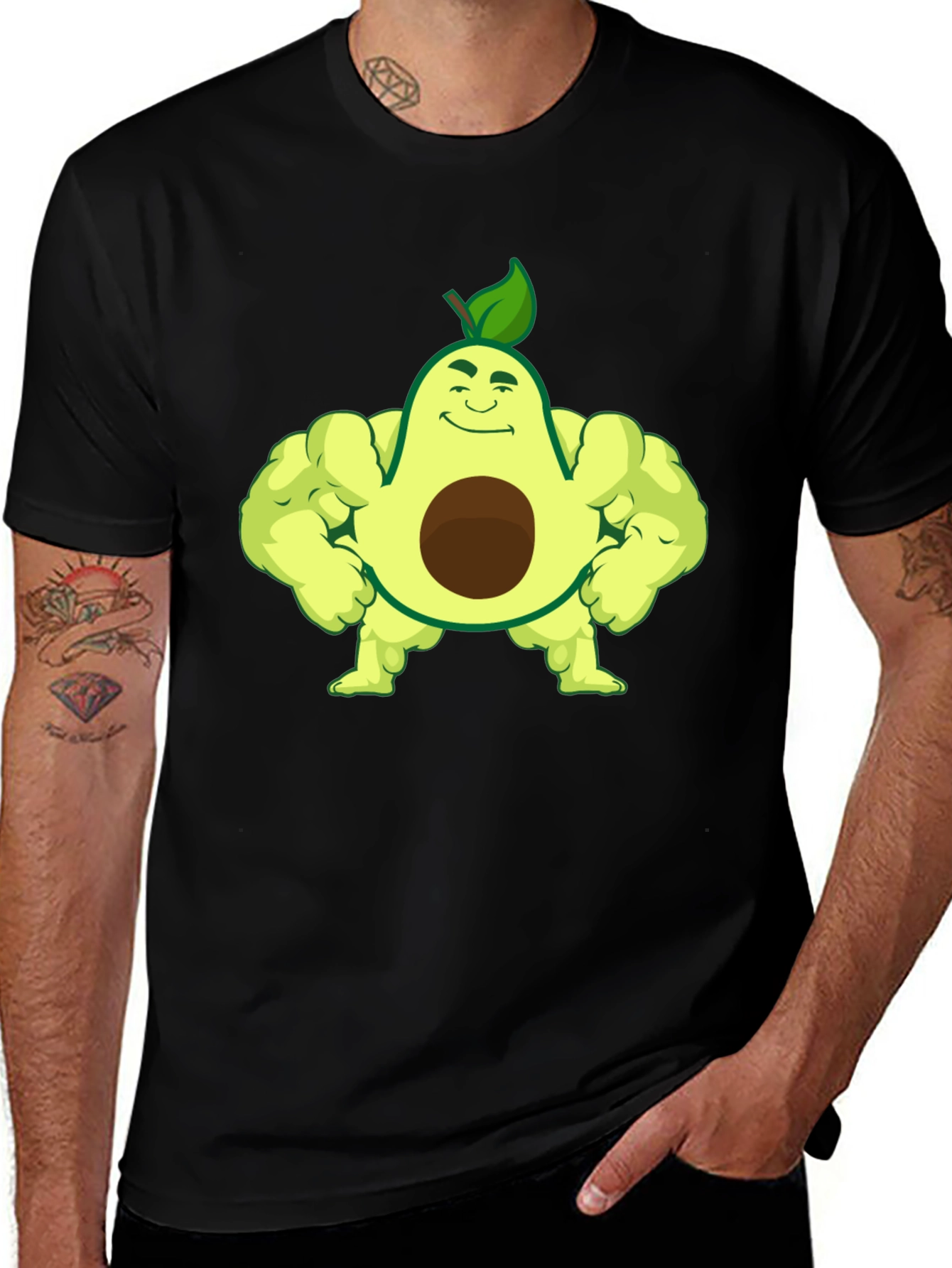 Variant 19 of Funny Avocado Muscle Man Black T-Shirt