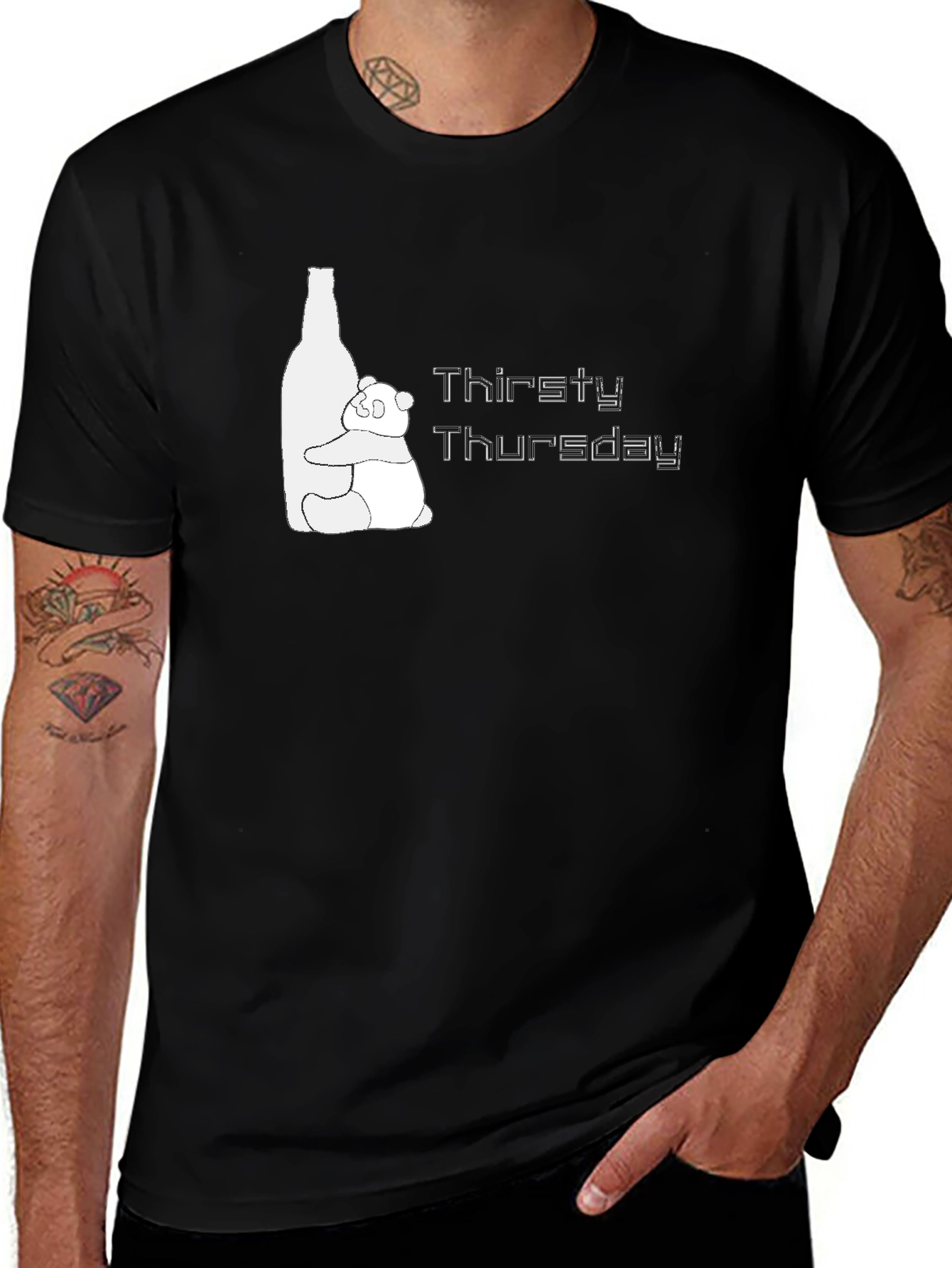 Variant 7 of Thirsty Thursday Graphic Tee - Panda & Bottle Design