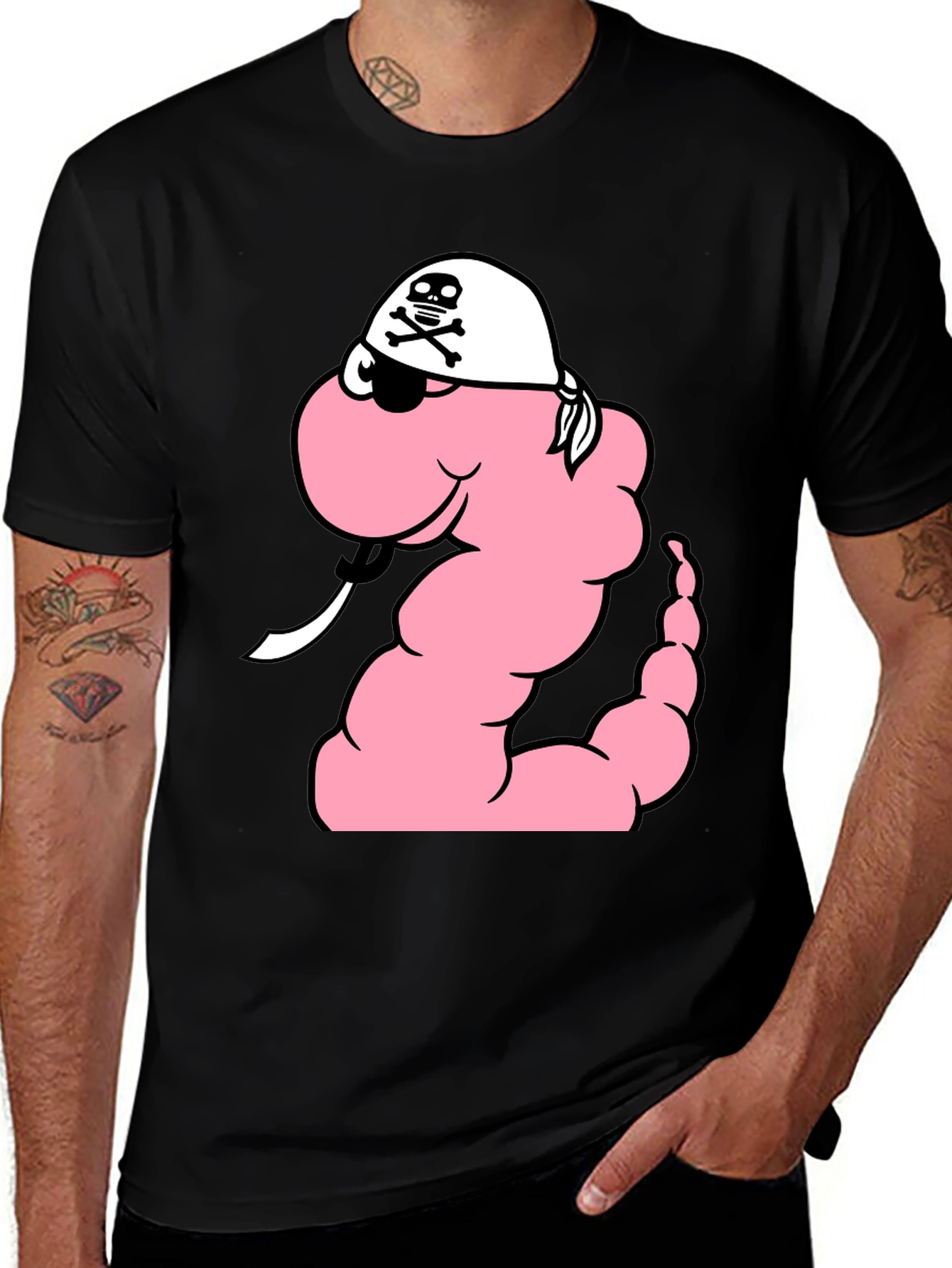 Variant 7 of Funny Pirate Worm Black T-Shirt