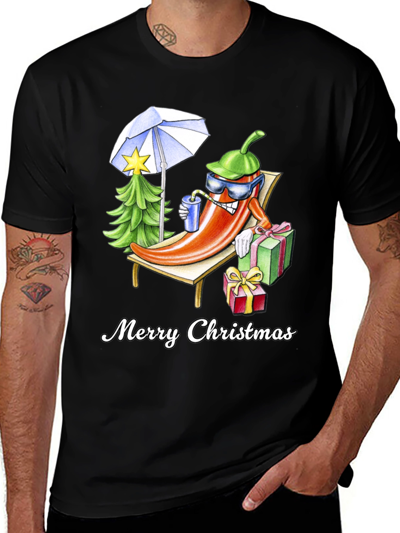 Variant 2 of Holiday Heat T-Shirt: Merry Christmas Pepper Design
