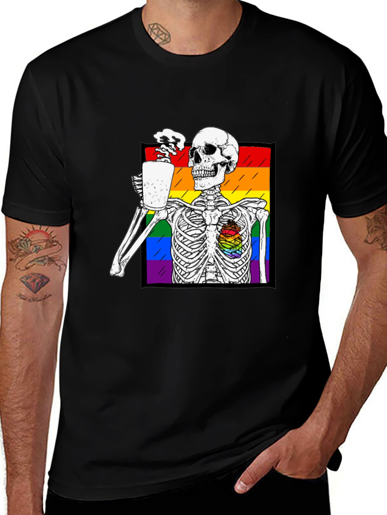 Variant 8 of Rainbow Skeleton Coffee T-Shirt