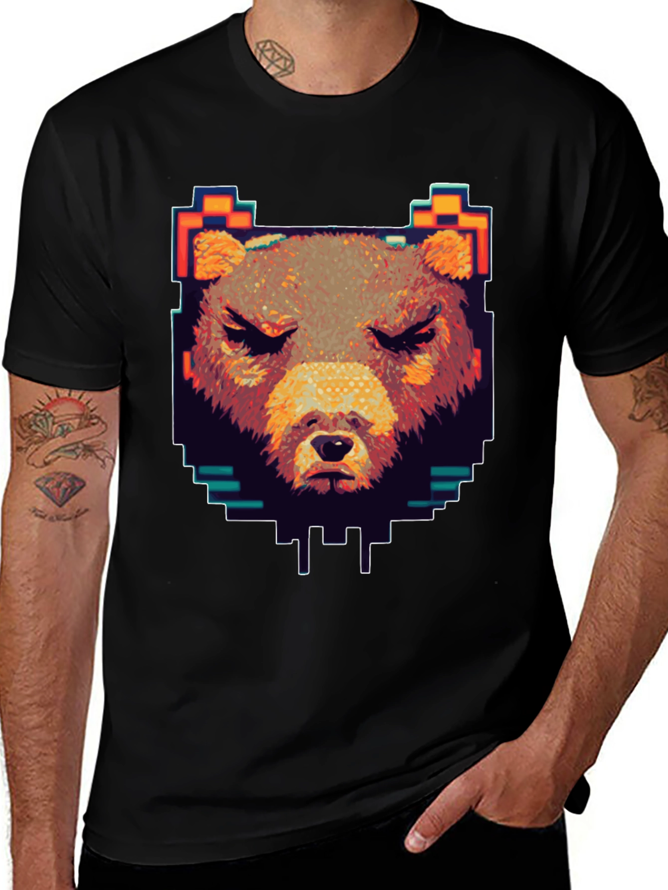 Variant 15 of Pixel Bear Graphic T-Shirt - Black Crew Neck