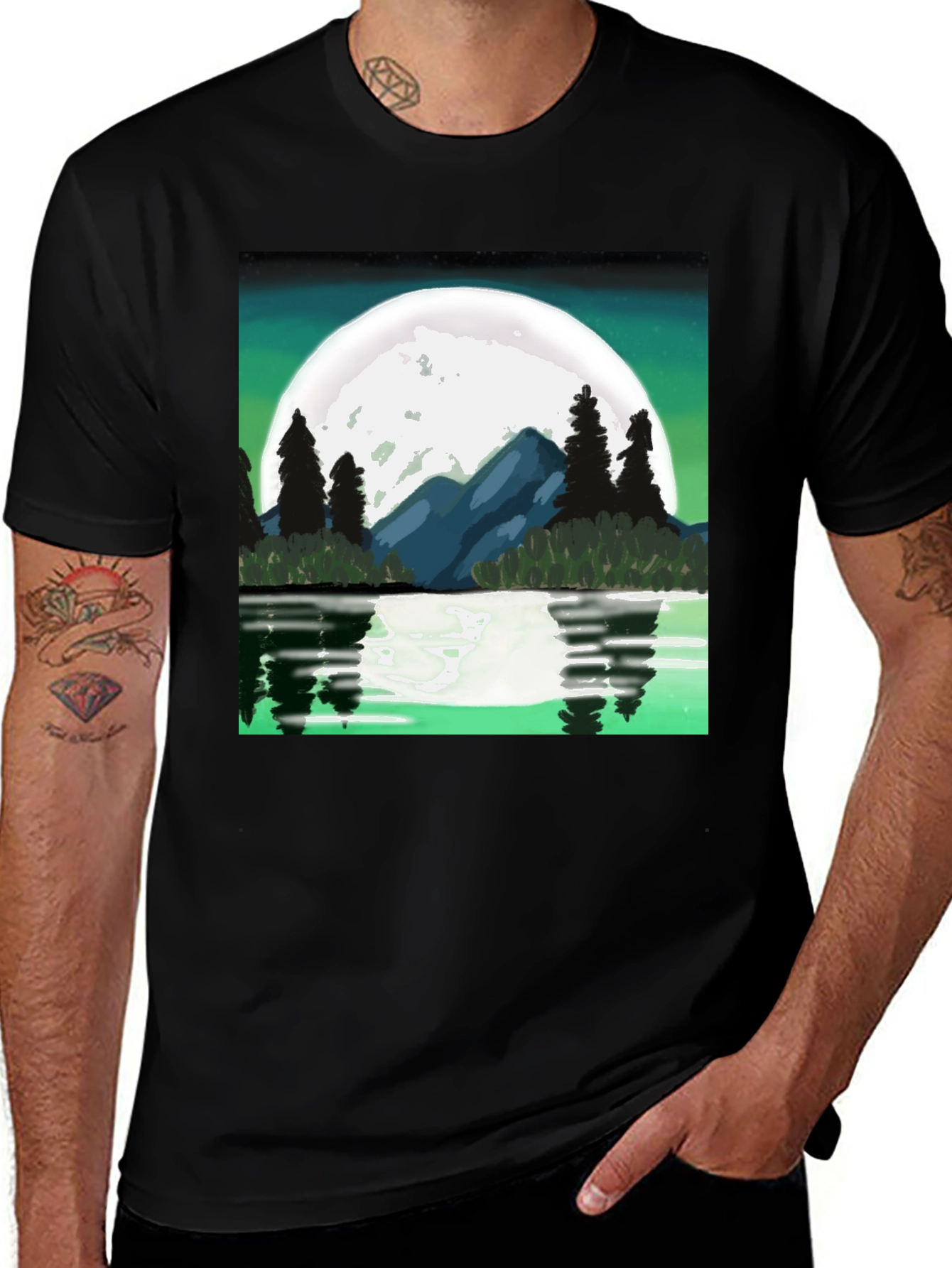 Variant 15 of Moonlit Lake Graphic Tee - Black