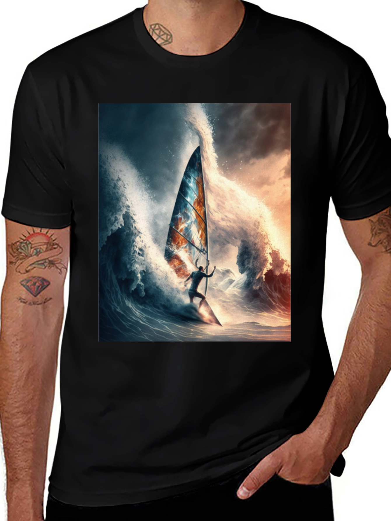 Variant 26 of Wave Rider Tee - Black Graphic T-Shirt