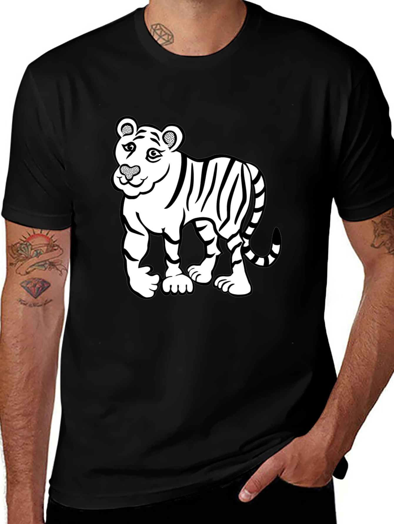 Variant 26 of Cartoon Tiger Graphic Print Men's Black T-Shirt