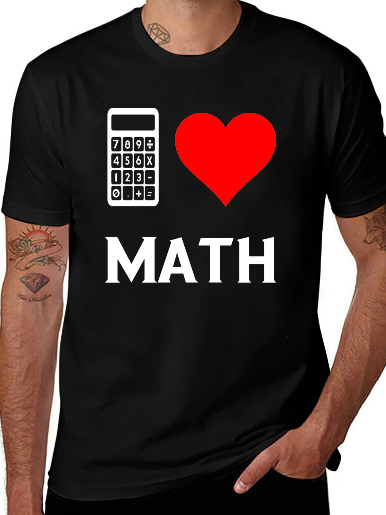 Variant 30 of I Love Math T-Shirt with Calculator & Heart - Black