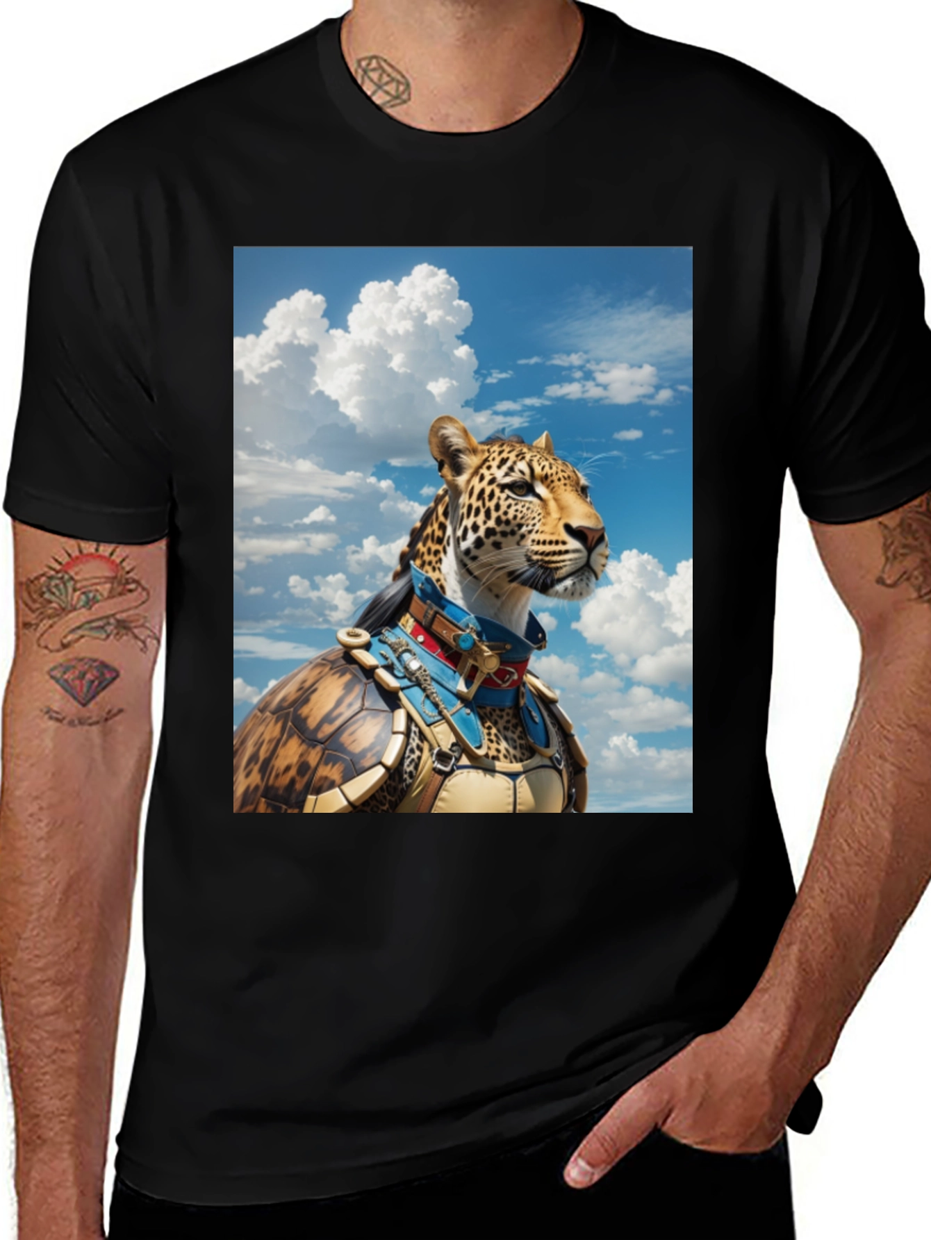 Variant 20 of Leopard Warrior Graphic Tee - Black Cotton Comfort