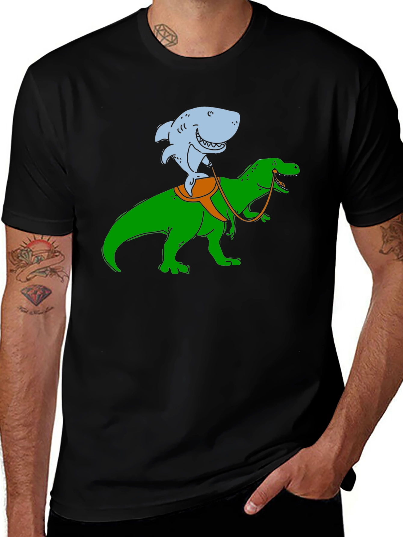 Variant 3 of Shark Riding a Dinosaur T-Shirt