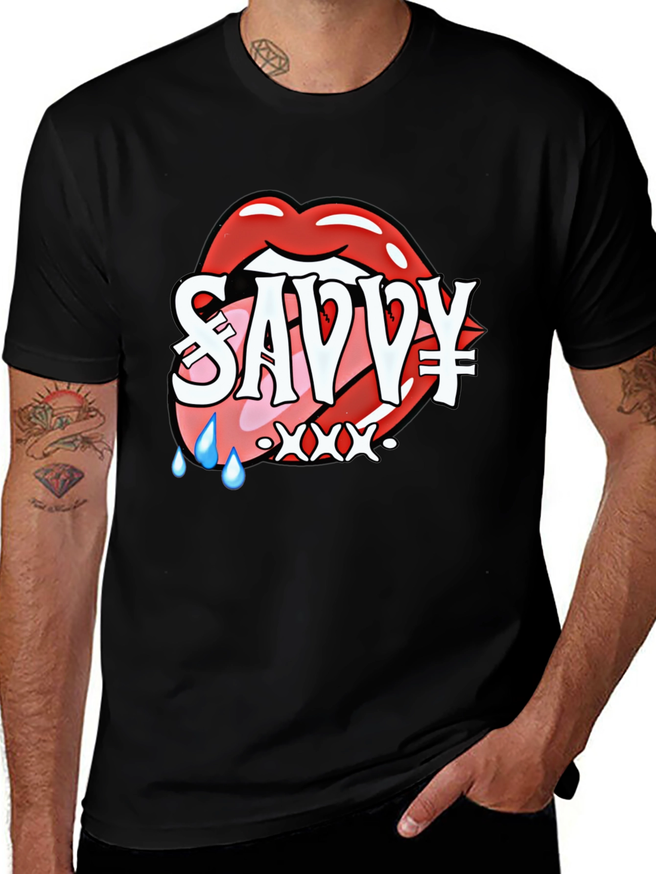 Savvy Lip Design Black T-Shirt